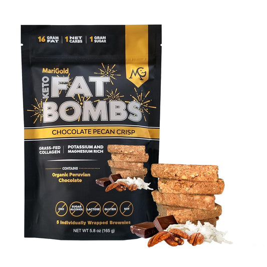 Organic Chocolate Pecan Crisp Keto Fat Bombs Snacks - Low Carb, Collagen Rich, Grass-fed Ghee - Gluten-Free, Non-GMO - 5 Servings