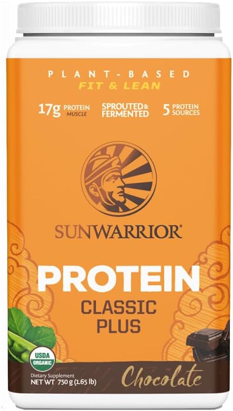 Organic Chocolate Plant-Based Protein Powder with Superfoods | Sunwarrior Vegan Blend | Non-GMO, Gluten-Free, Dairy-Free | 30 Servings