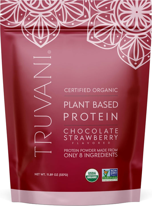 Organic Chocolate Strawberry Vegan Pea Protein Powder - 20g Plant Based Protein per Serving - Keto, Gluten & Dairy Free, Low Carb, No Added Sugar - 10 Servings