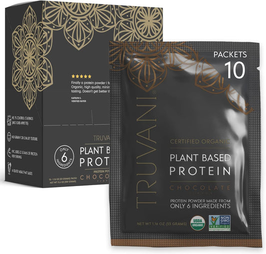Organic Chocolate Vegan Pea Protein Powder - 20g Plant-Based Protein, Keto, Gluten & Dairy Free - 10 Travel Packets, Low Carb, No Sugar Added