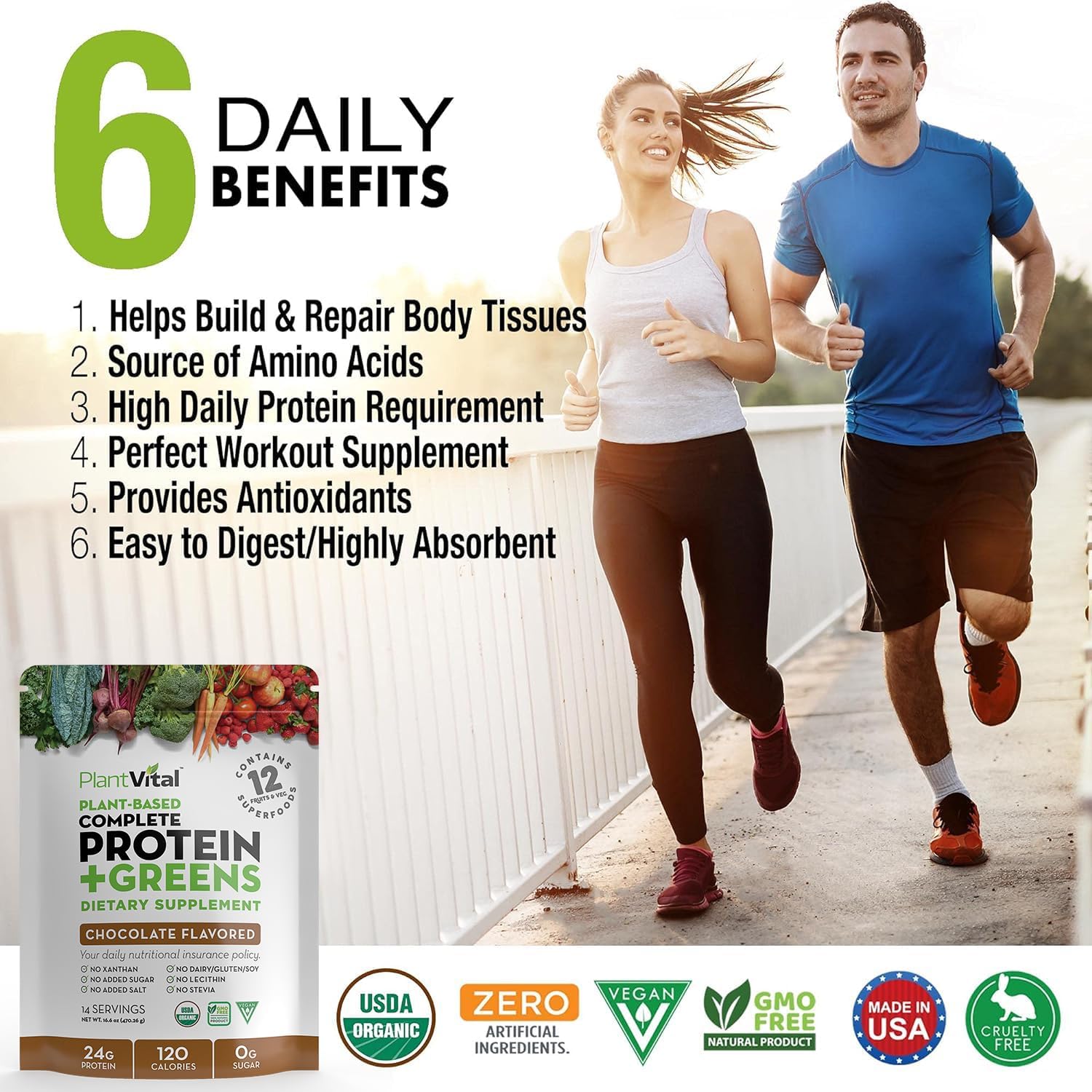 Organic Chocolate Vegan Protein Powder with Superfoods, Probiotics, and Veggies - 24g Protein, 0g Sugar, Gluten-Free - 16oz - BoostGo Australia