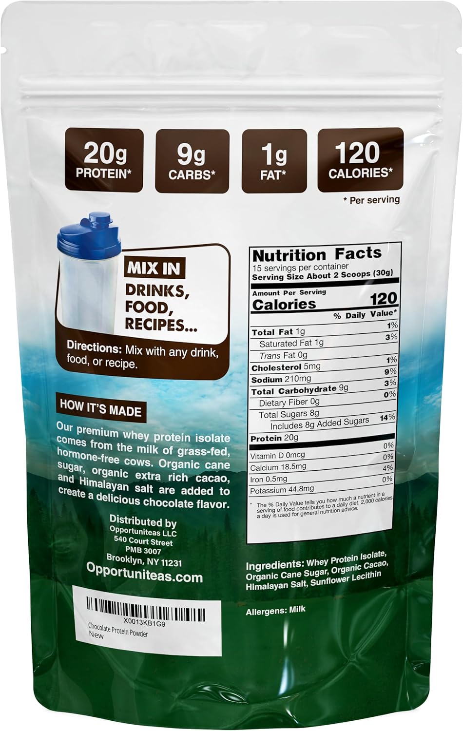 Organic Chocolate Whey Protein Isolate Powder - 20g Protein, Hormone-Free, Non GMO, 1lb - BoostGo Australia