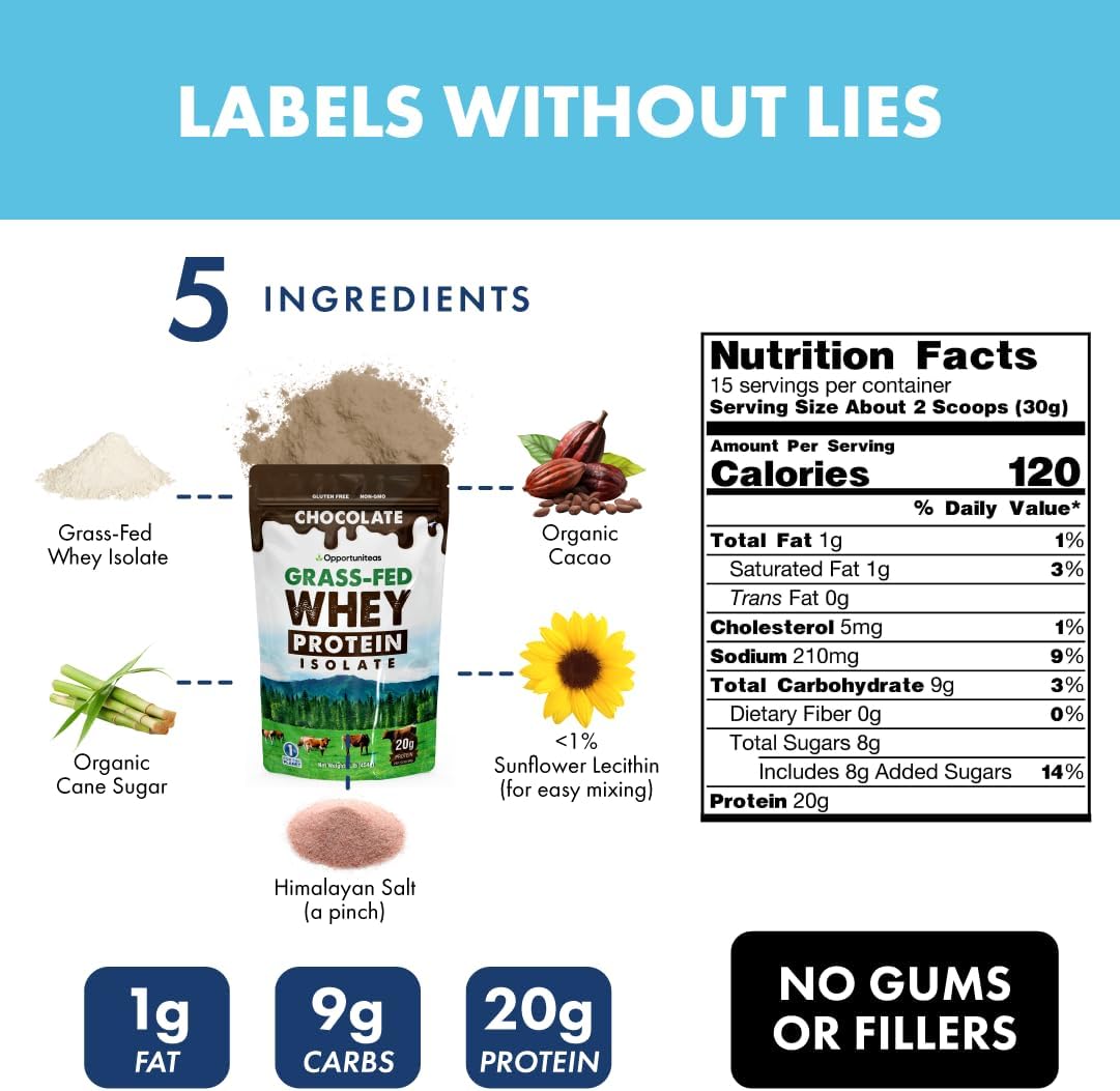 Organic Chocolate Whey Protein Isolate Powder - 20g Protein, Hormone-Free, Non GMO, 1lb - BoostGo Australia