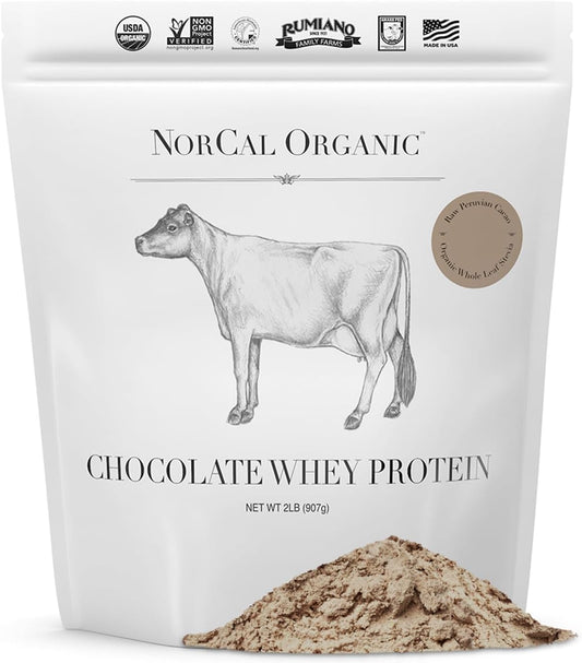 Organic Chocolate Whey Protein Powder | USA Grass-Fed, USDA Certified | Raw Cacao Flavor from California Farms | 32oz - 32 Servings