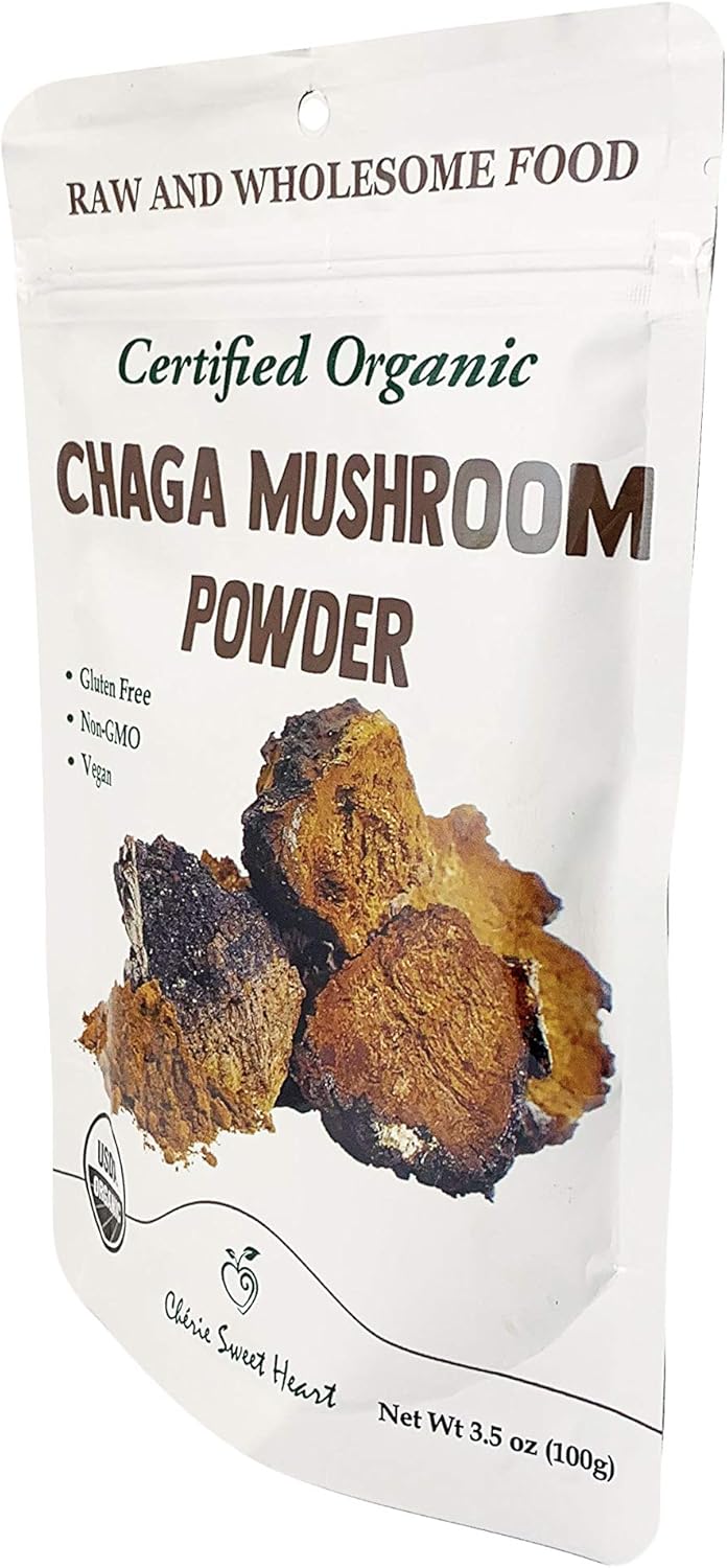 Organic Chérie Sweet Heart Chaga Mushroom Powder - 100% Pure, USDA Certified - 3.5 oz