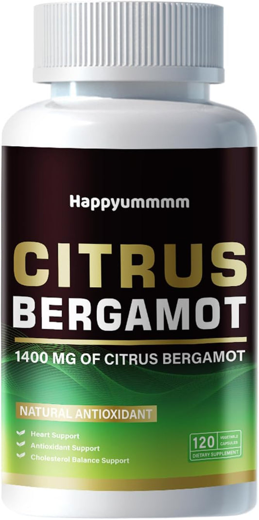 Organic Citrus Bergamot 1400mg Capsules with Essential Oil and Bioflavonoids for Heart Health - Non-GMO Supplement