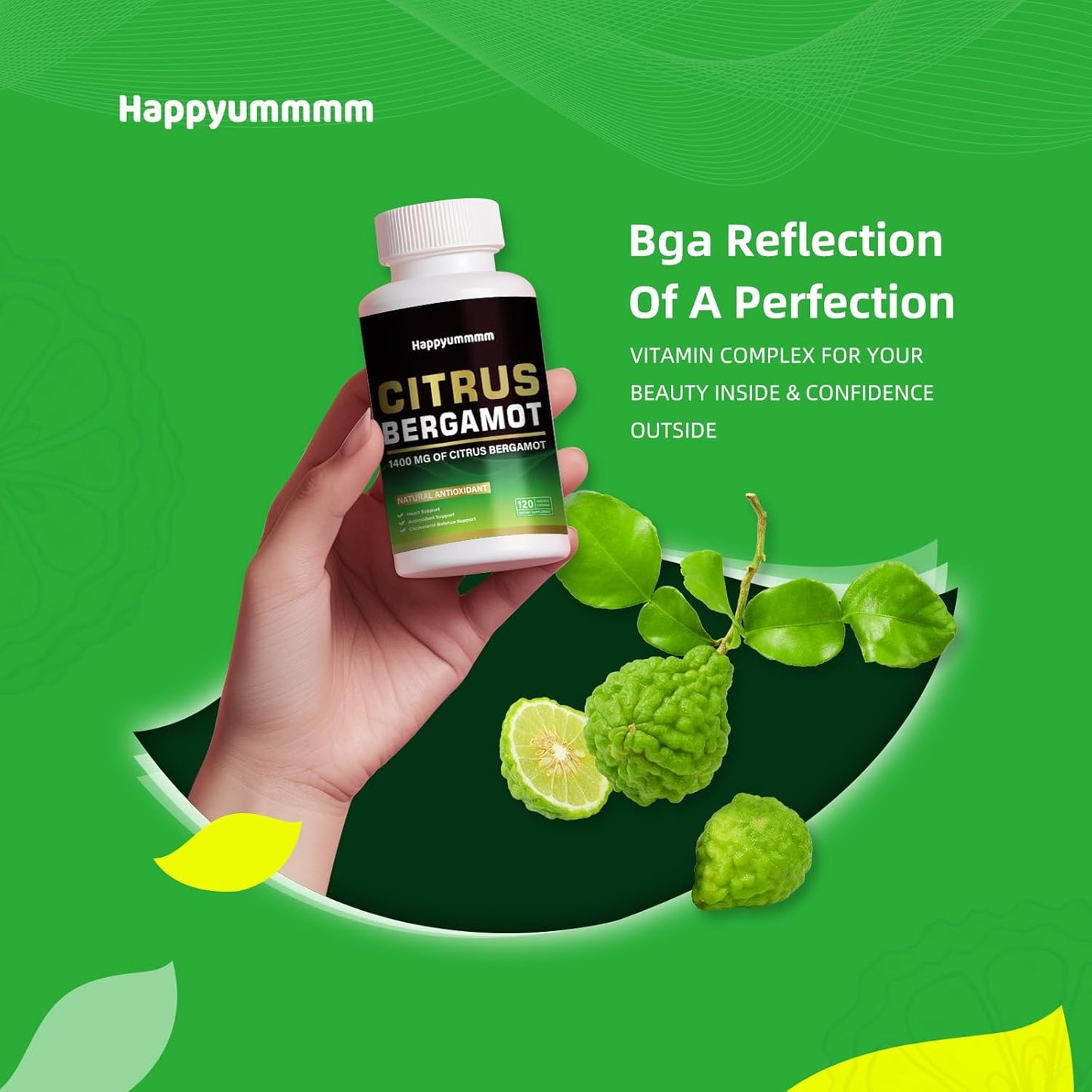 Organic Citrus Bergamot 1400mg Capsules with Essential Oil and Bioflavonoids for Heart Health - Non-GMO Supplement