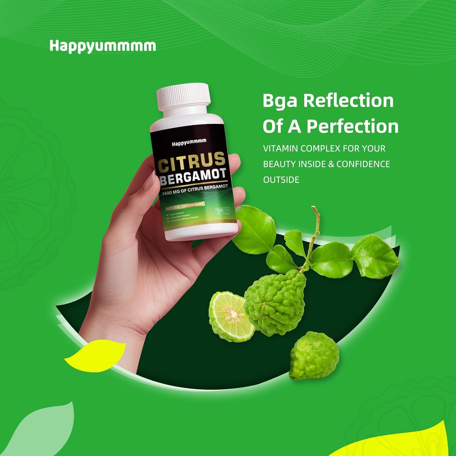 Organic Citrus Bergamot 1400mg Capsules with Essential Oil and Bioflavonoids for Heart Health - Non-GMO Supplement