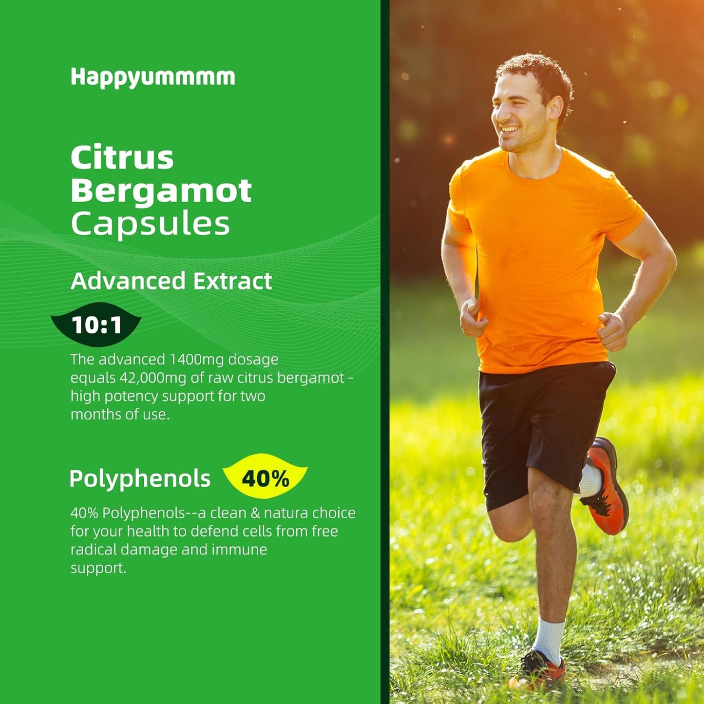 Organic Citrus Bergamot 1400mg Capsules with Essential Oil and Bioflavonoids for Heart Health - Non-GMO Supplement