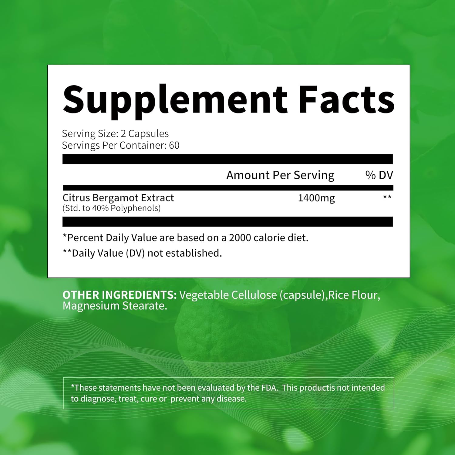 Organic Citrus Bergamot 1400mg Capsules with Essential Oil and Bioflavonoids for Heart Health - Non-GMO Supplement