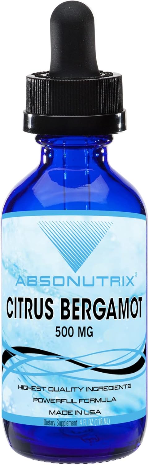 Organic Citrus Bergamot Extract Liquid Drops - 500mg, 4oz Bottle - 200 Servings - Gluten-Free, Non-GMO, GMP-Certified - Made in USA - Third-Party Tested