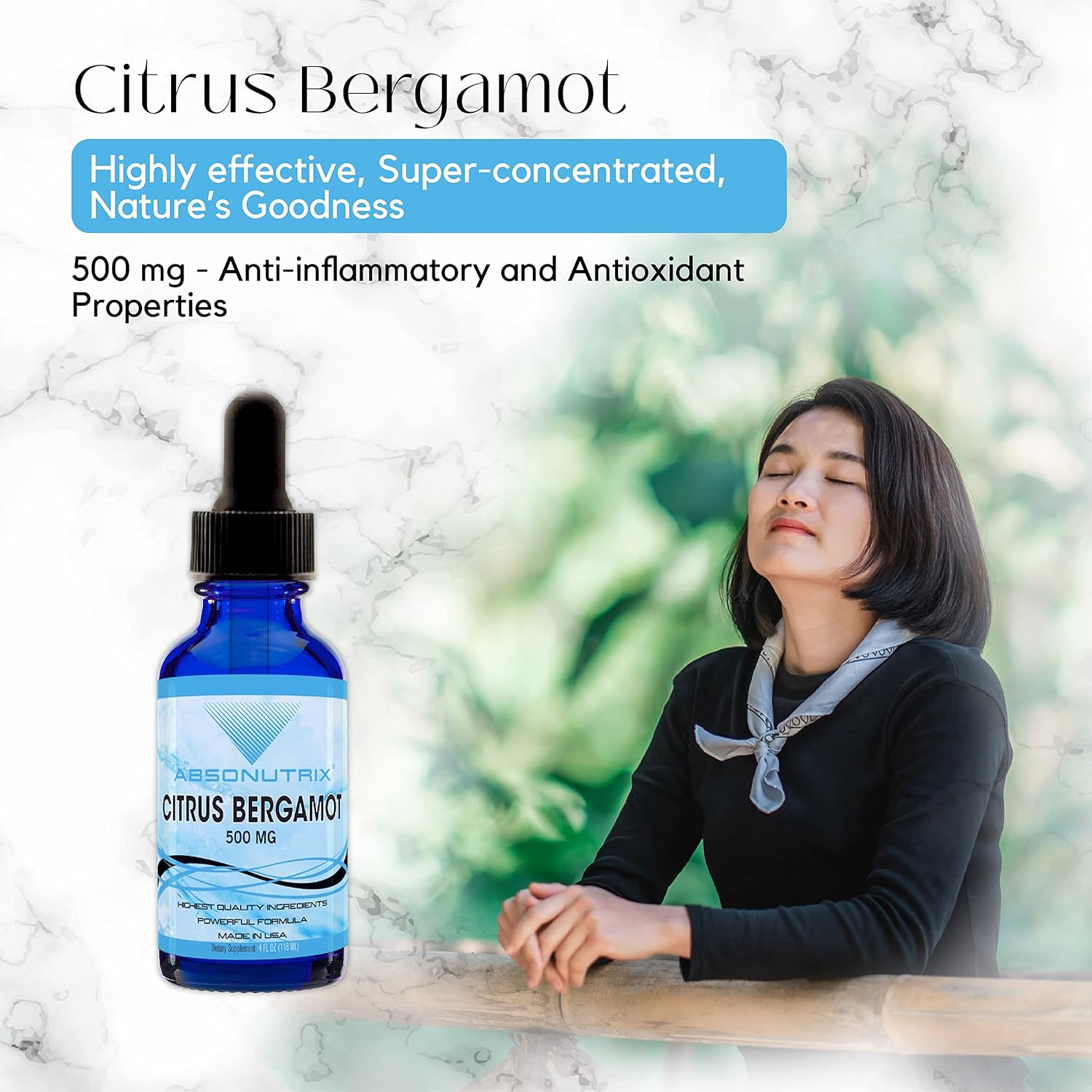 Organic Citrus Bergamot Extract Liquid Drops - 500mg, 4oz Bottle - 200 Servings - Gluten-Free, Non-GMO, GMP-Certified - Made in USA - Third-Party Tested