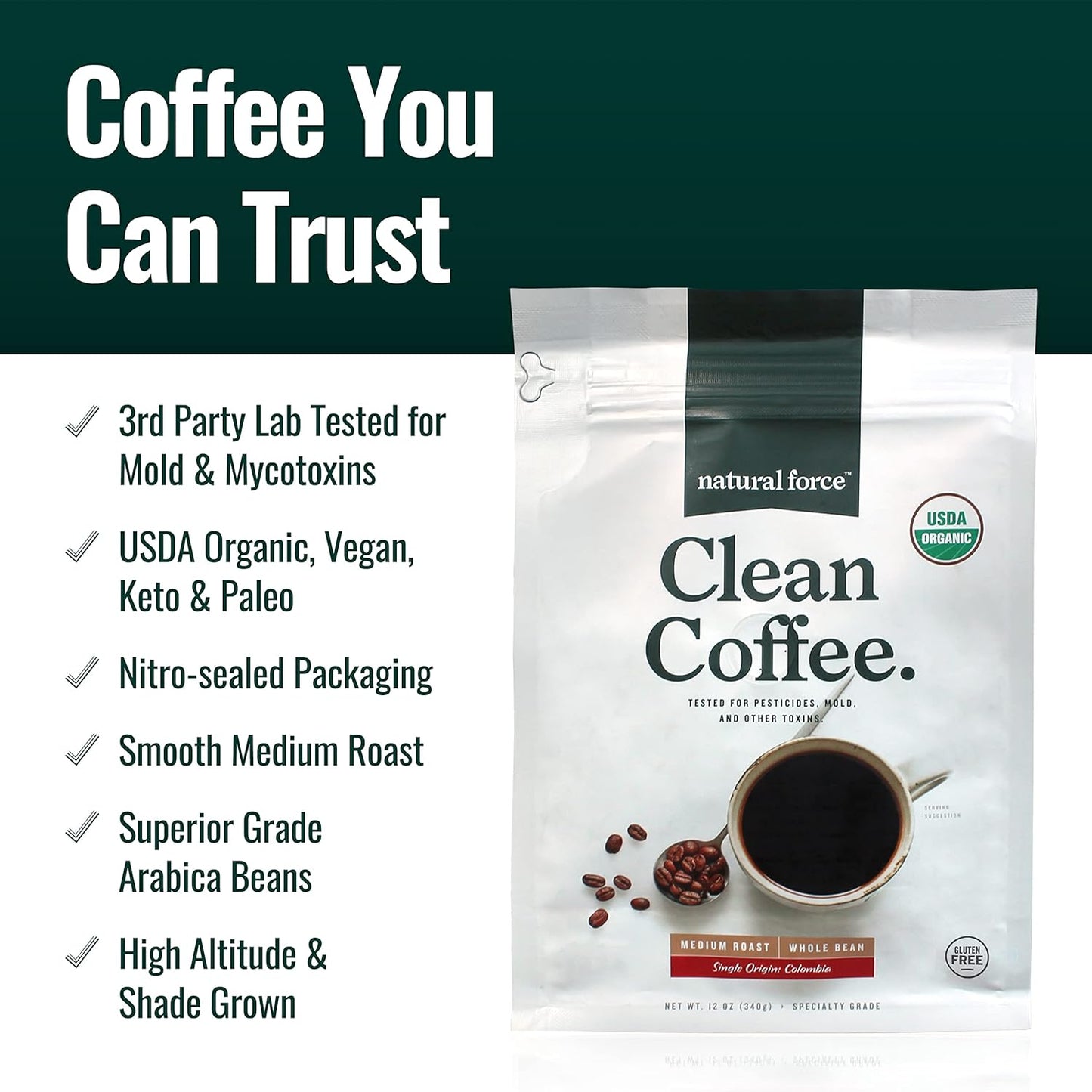 Organic Clean Coffee & MCT Oil Bundle - 100% Pure Coconut MCTs, Mold & Mycotoxin Free - Non-GMO, Keto, Paleo, Vegan - 12 Oz Coffee, 16 Oz MCT Oil