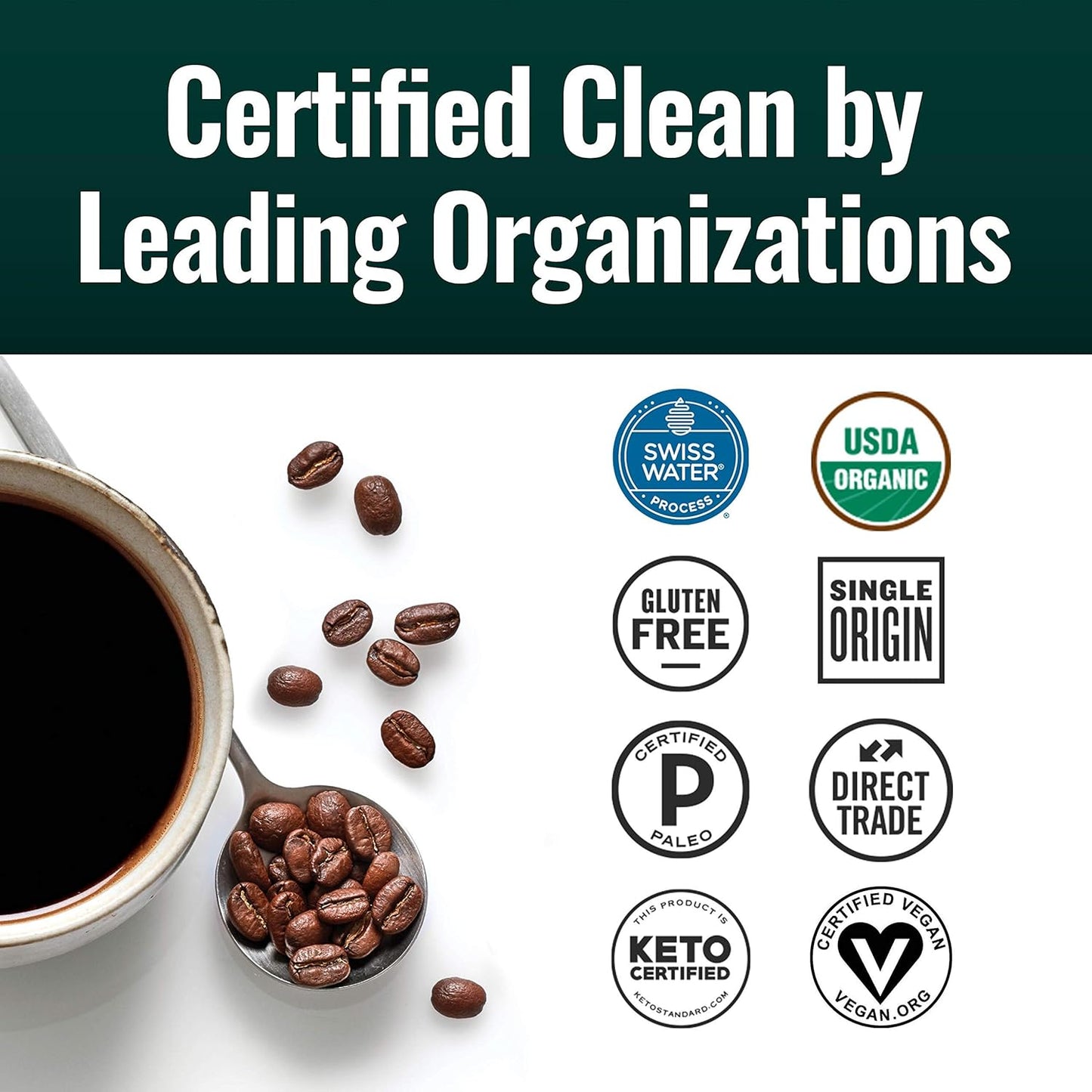 Organic Clean Decaf Coffee with Pure C8 MCT Oil Bundle - Non-GMO, Keto, Paleo, Vegan - 100% C8 MCTs - Mold & Mycotoxin Free - 12 Oz & 32 Oz