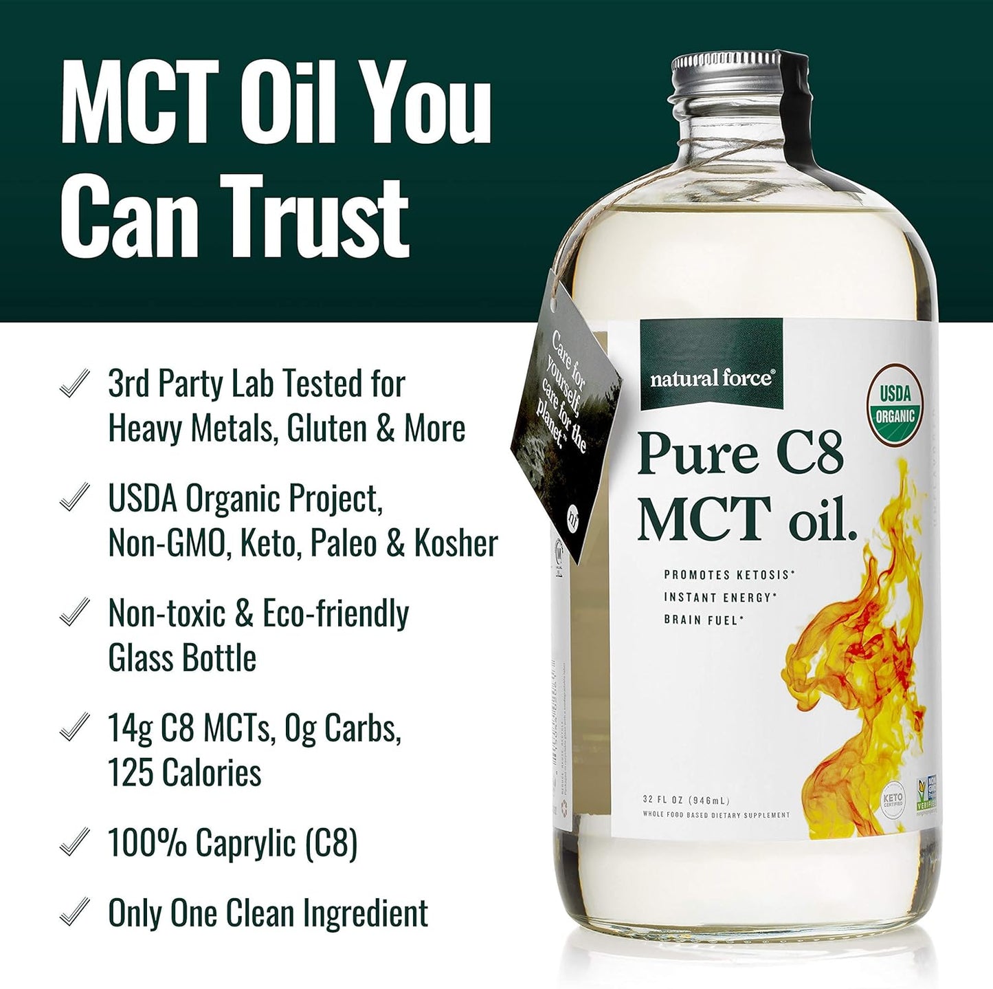 Organic Clean Decaf Coffee with Pure C8 MCT Oil Bundle - Non-GMO, Keto, Paleo, Vegan - 100% C8 MCTs - Mold & Mycotoxin Free - 12 Oz & 32 Oz