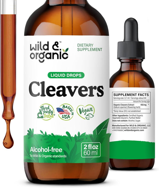 Organic Cleavers Leaf Tincture for Natural Detox - Galium Aparine Herb Supplement - Vegan & Alcohol-Free - 2 fl oz