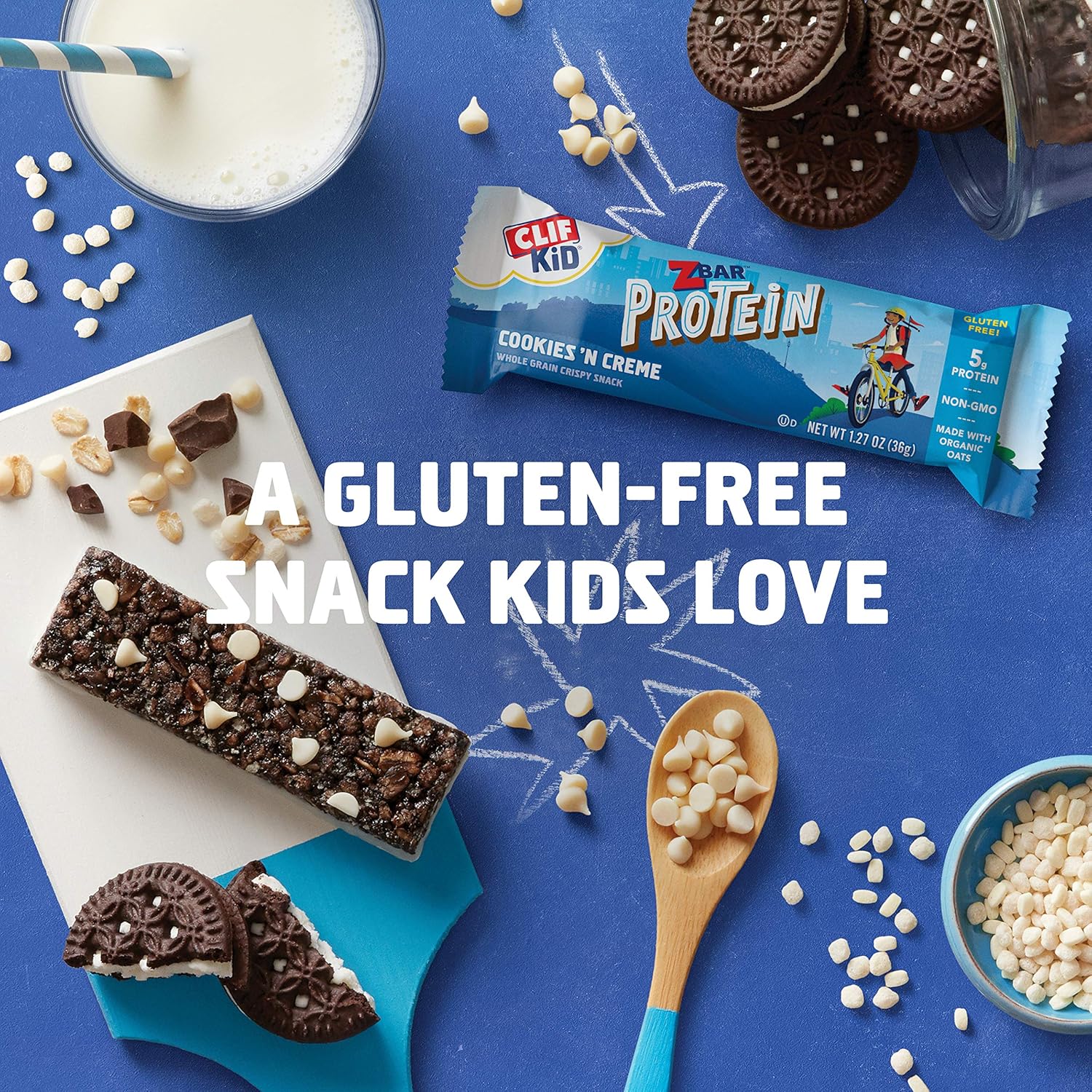 Organic CLIF KID ZBAR Protein Granola Bars, Cookies and Creme Flavor, Non-GMO Snacks - 10 Count Energy Bars for Lunch Boxes