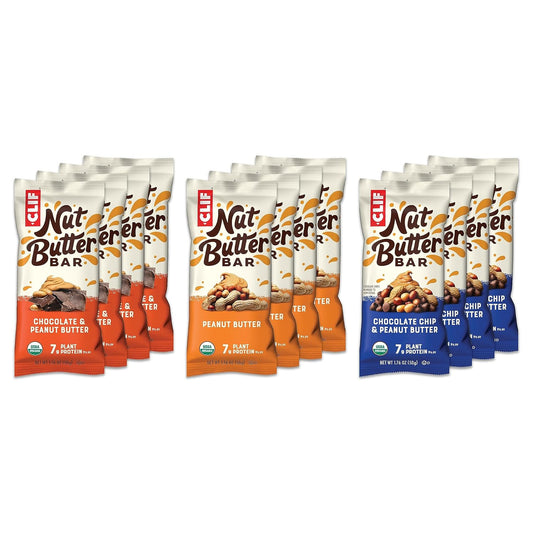 Organic Clif Nut Butter Bar Variety Pack - Peanut Butter Energy Bars - Plant-Based Snack - Non-GMO - Low Glycemic - 1.76 oz (12 Bars)