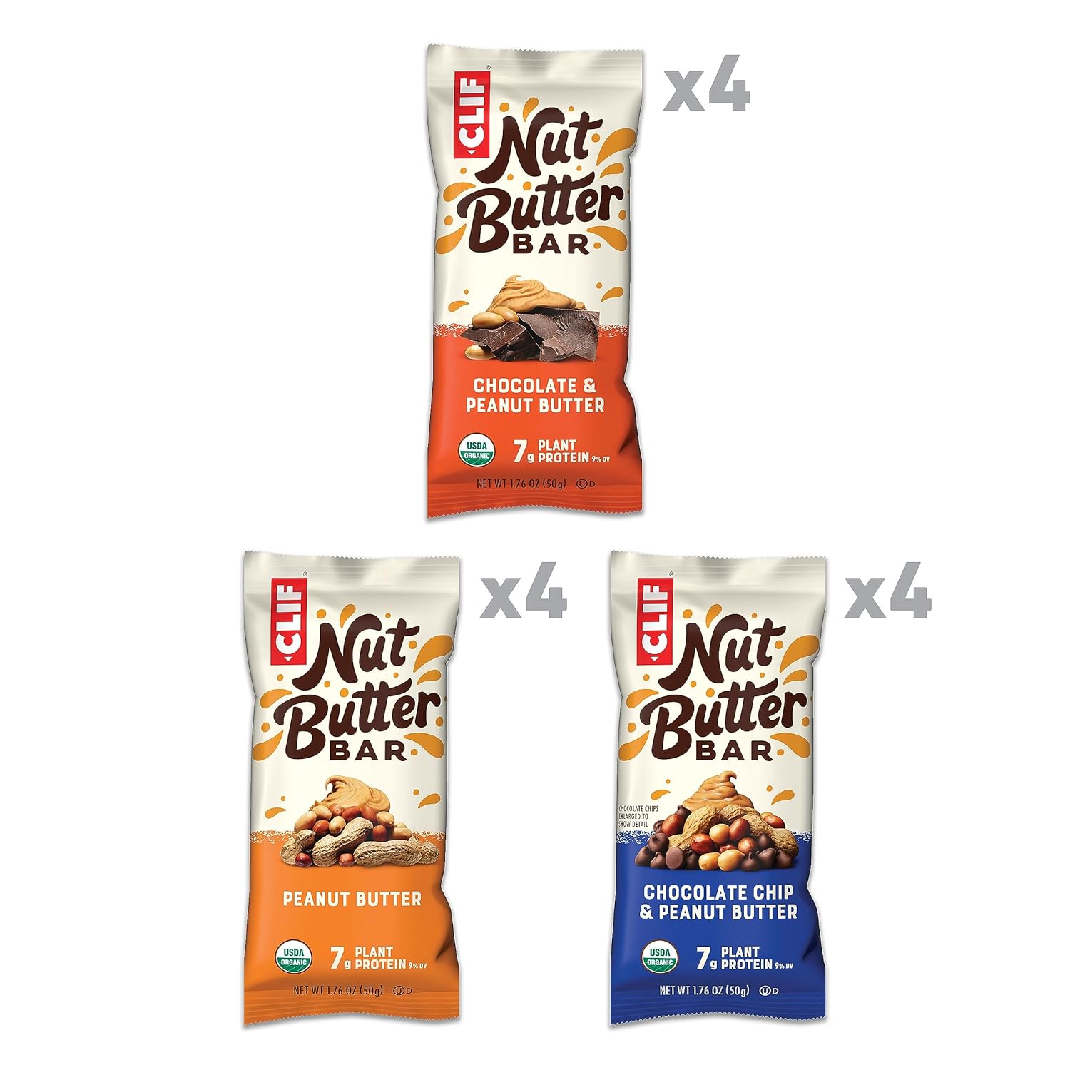 Organic Clif Nut Butter Bar Variety Pack - Peanut Butter Energy Bars - Plant-Based Snack - Non-GMO - Low Glycemic - 1.76 oz (12 Bars)