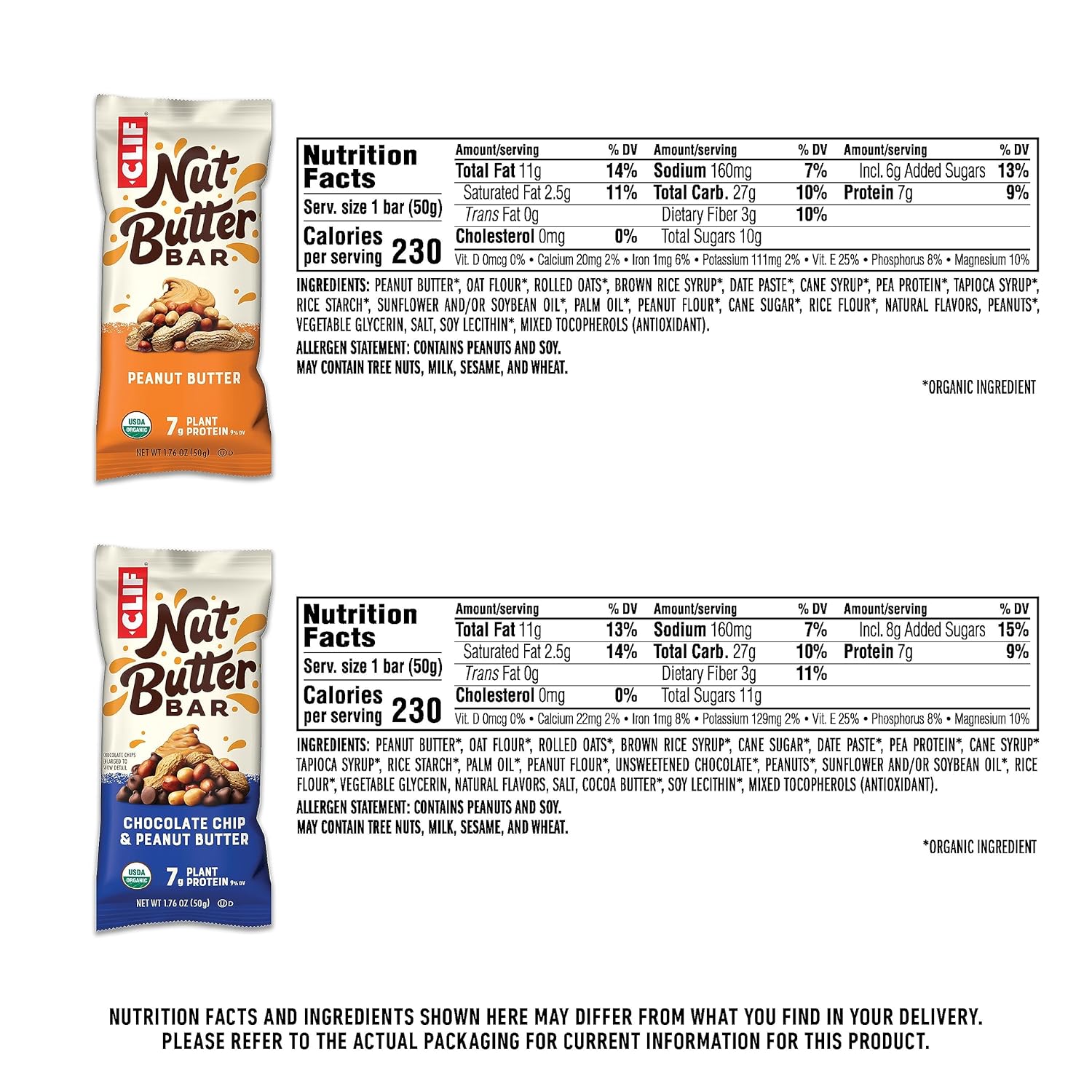 Organic Clif Nut Butter Bar Variety Pack - Peanut Butter Energy Bars - Plant-Based Snack - Non-GMO - Low Glycemic - 1.76 oz (12 Bars)
