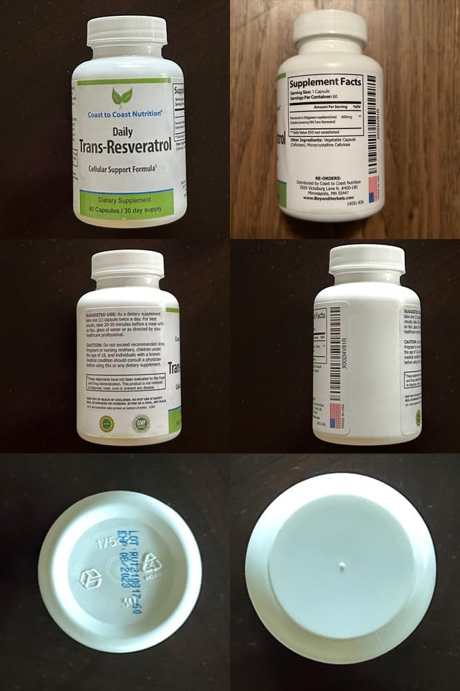 Organic Coast to Coast Trans-Resveratrol Supplement - Vegan Capsules for Women and Men - Natural Antioxidant Polyphenols - Anti Aging 600mg - 60 Capsules, 30 Day Supply