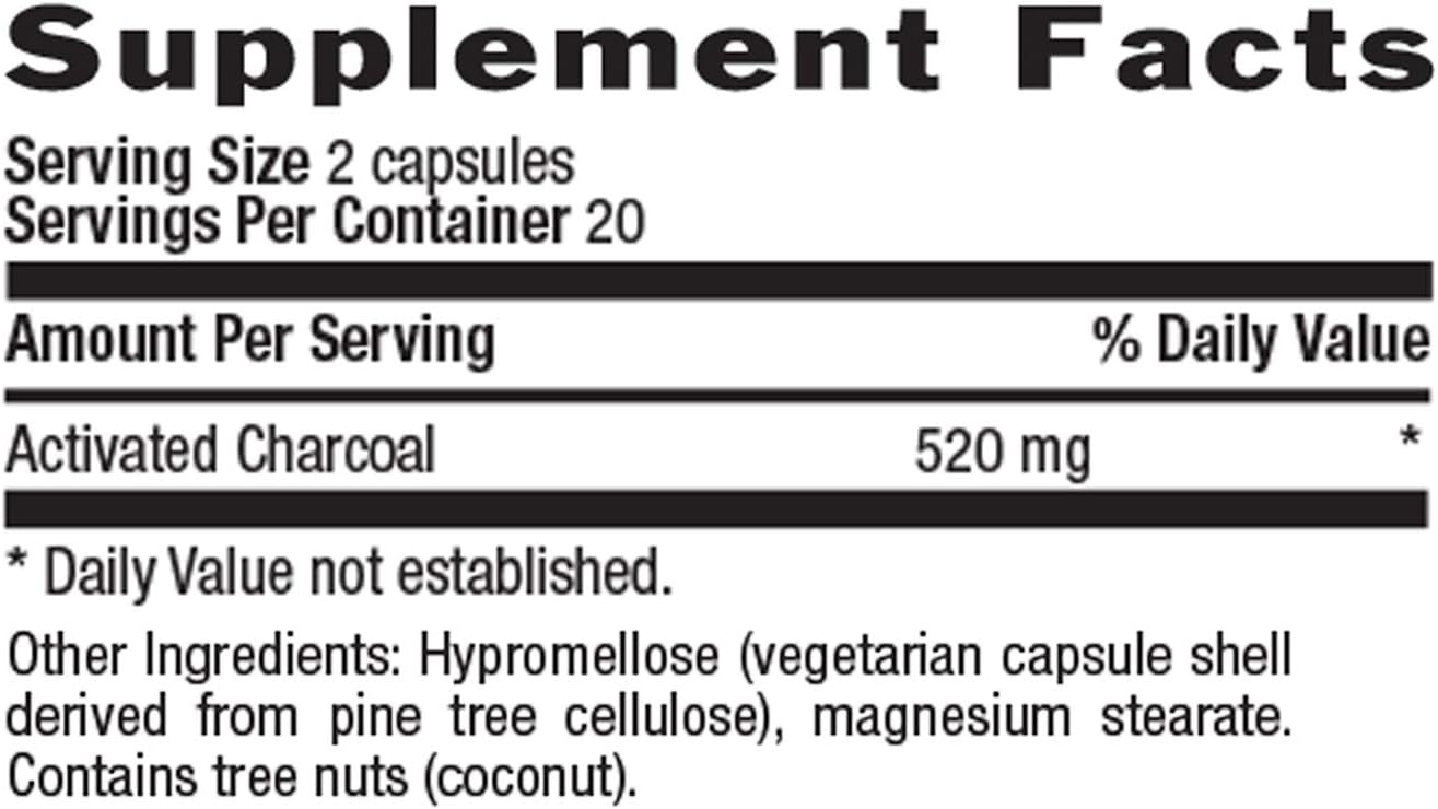 Organic Coconut Charcoal Capsules 260mg - Natural Relief for Gas & Bloating - Gluten-Free, Non-GMO - 40 Vegan Capsules