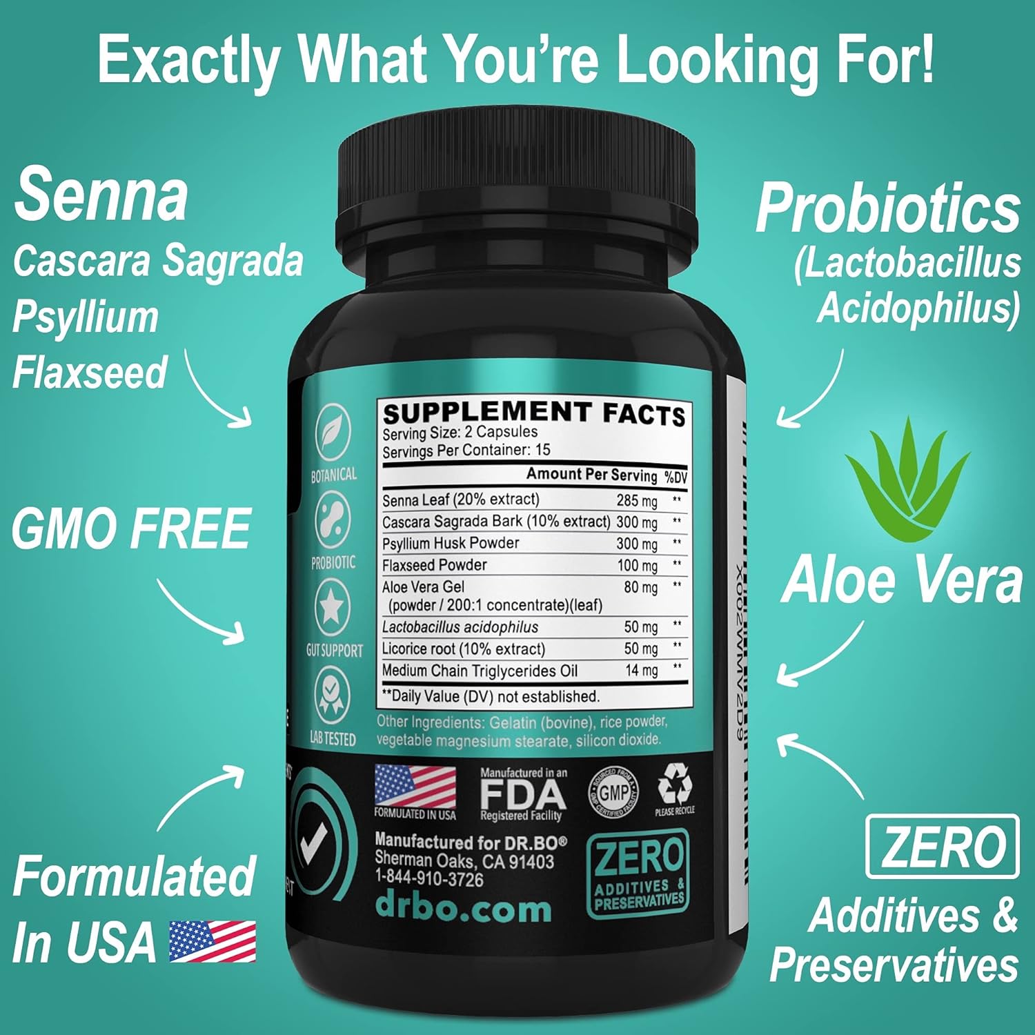 Organic Coconut Charcoal Pills & Colon Cleanse for Stomach Gas & Bloating - Dr. BO Activated Charcoal Detox Supplements for Gut Health & Regularity