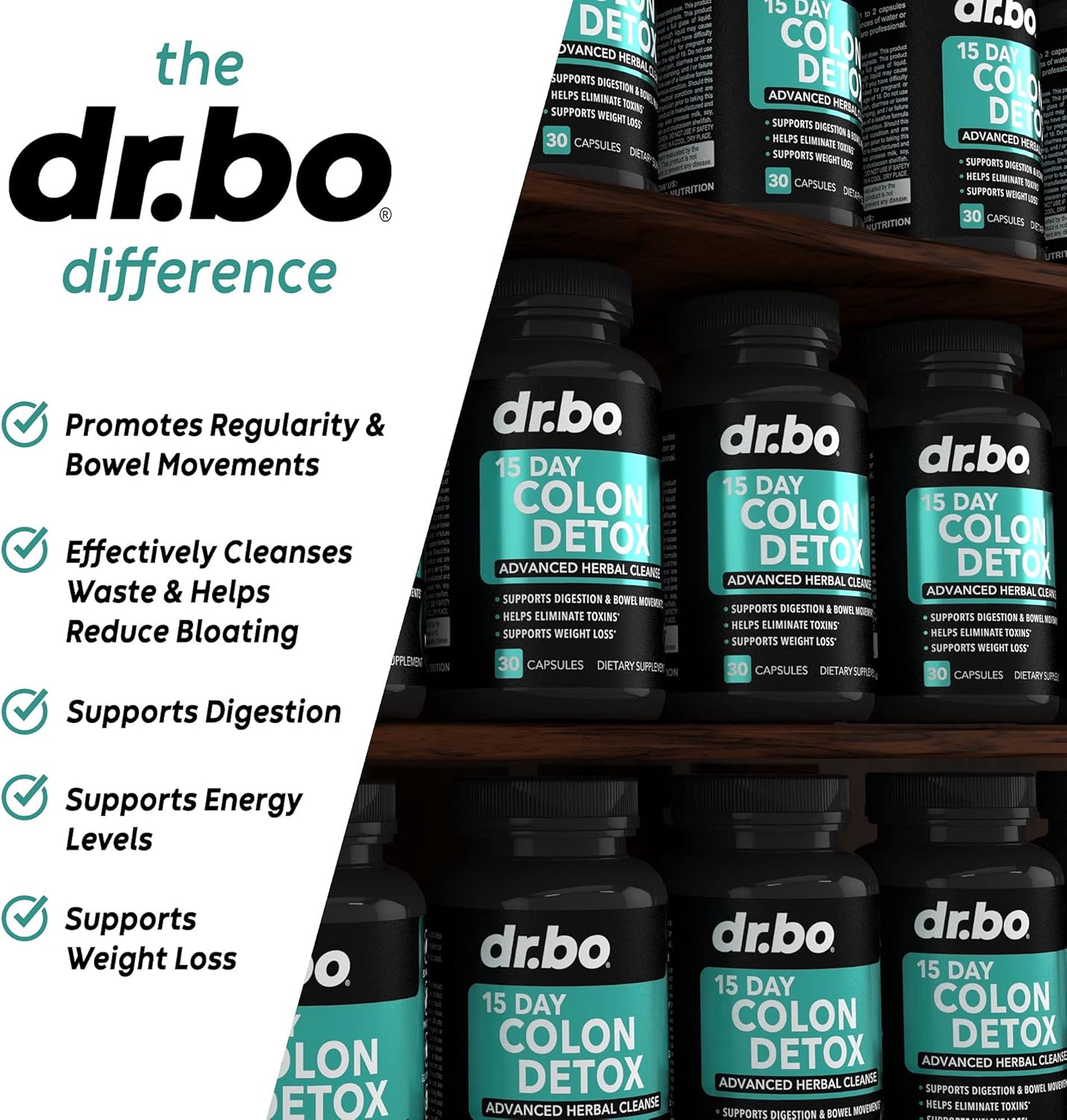 Organic Coconut Charcoal Pills & Colon Cleanse for Stomach Gas & Bloating - Dr. BO Activated Charcoal Detox Supplements for Gut Health & Regularity