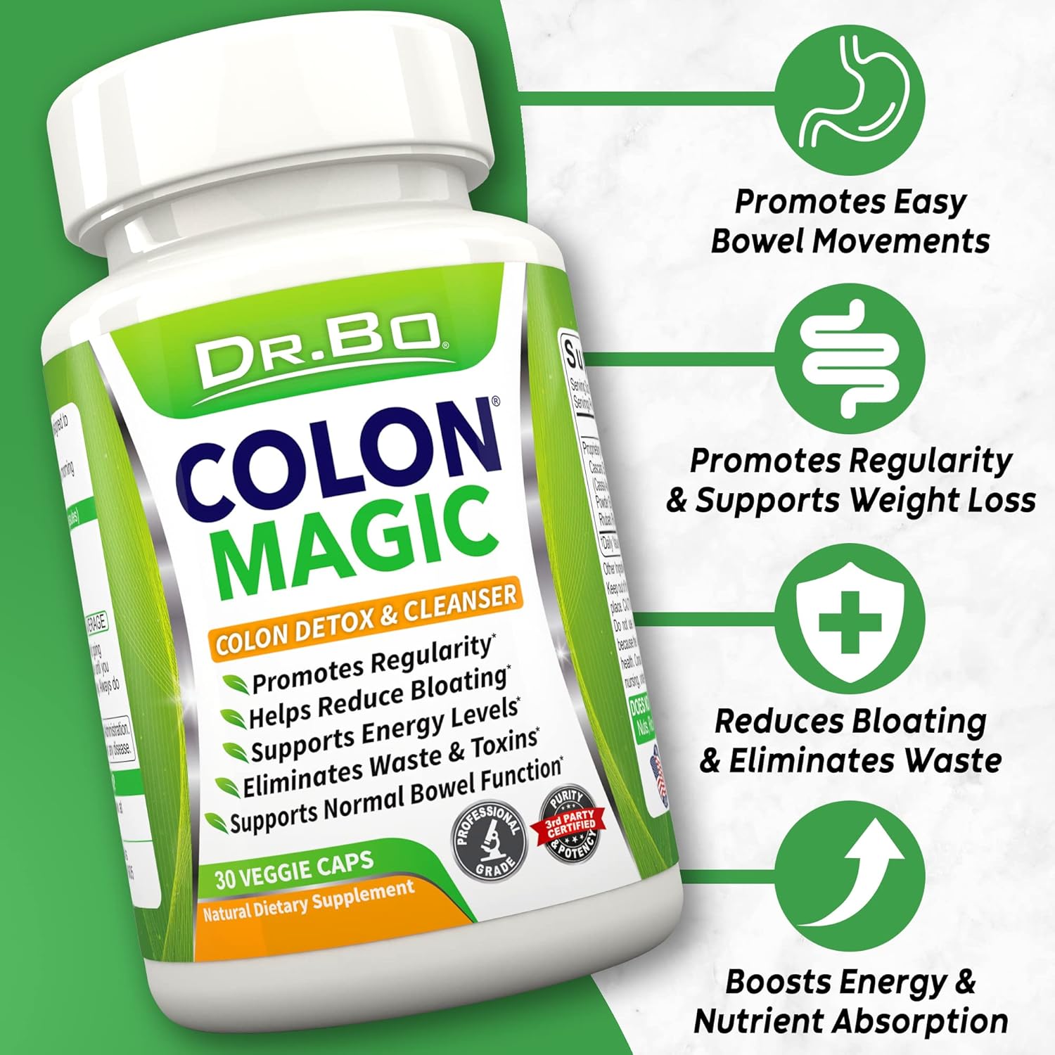 Organic Coconut Charcoal Pills for Colon Cleanse & Detox - Dr. BO Activated Charcoal Capsules for Stomach Gas Relief in Men, Women, and Kids - Natural Intestinal Cleanse Supplement for Healthy Bowel Movements