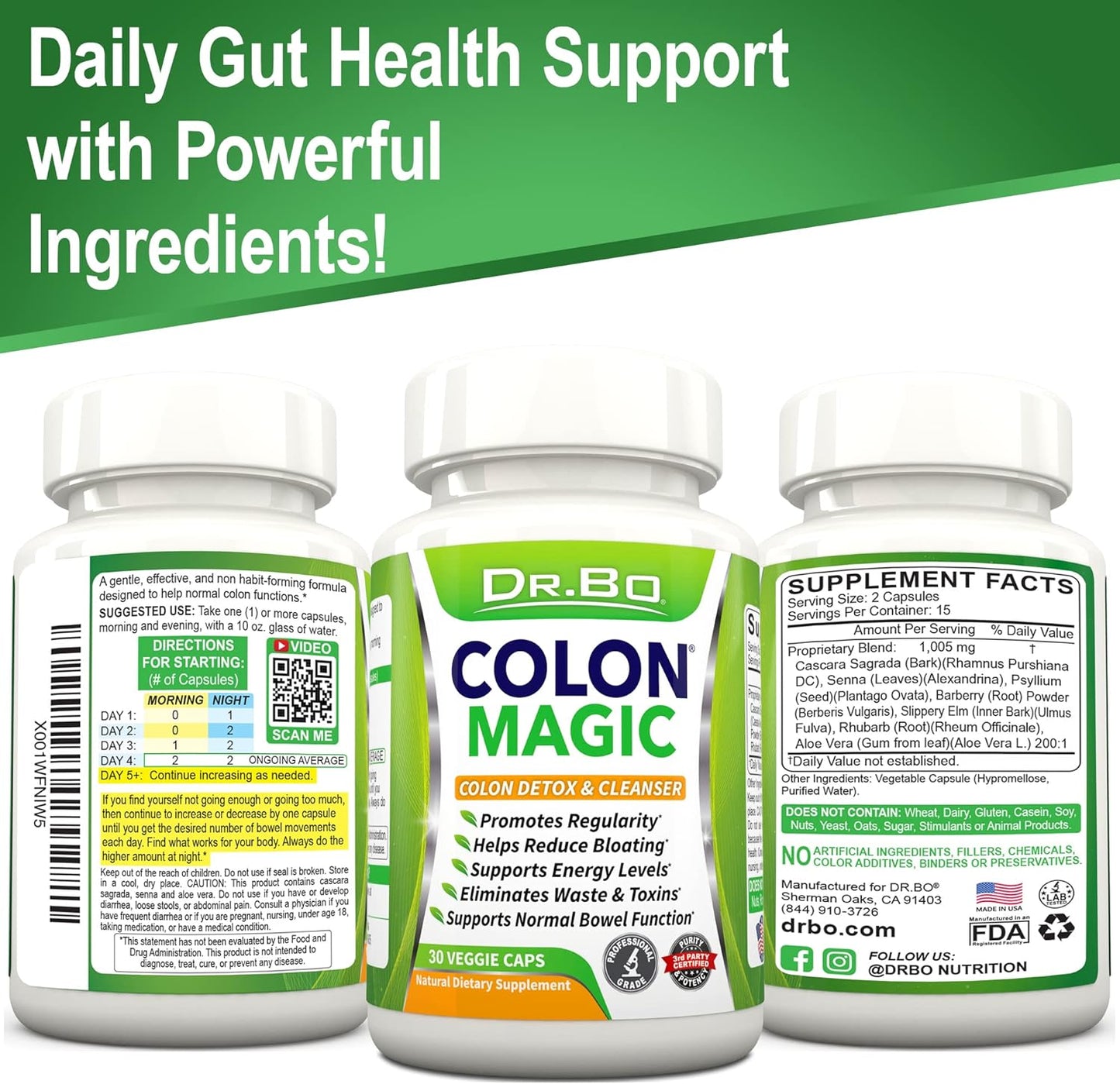 Organic Coconut Charcoal Pills for Colon Cleanse & Detox - Dr. BO Activated Charcoal Capsules for Stomach Gas Relief in Men, Women, and Kids - Natural Intestinal Cleanse Supplement for Healthy Bowel Movements