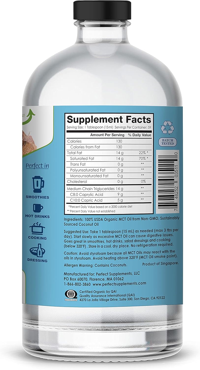 Organic Coconut MCT Oil - 30oz - Unflavored, Sustainable Energy for Body & Brain