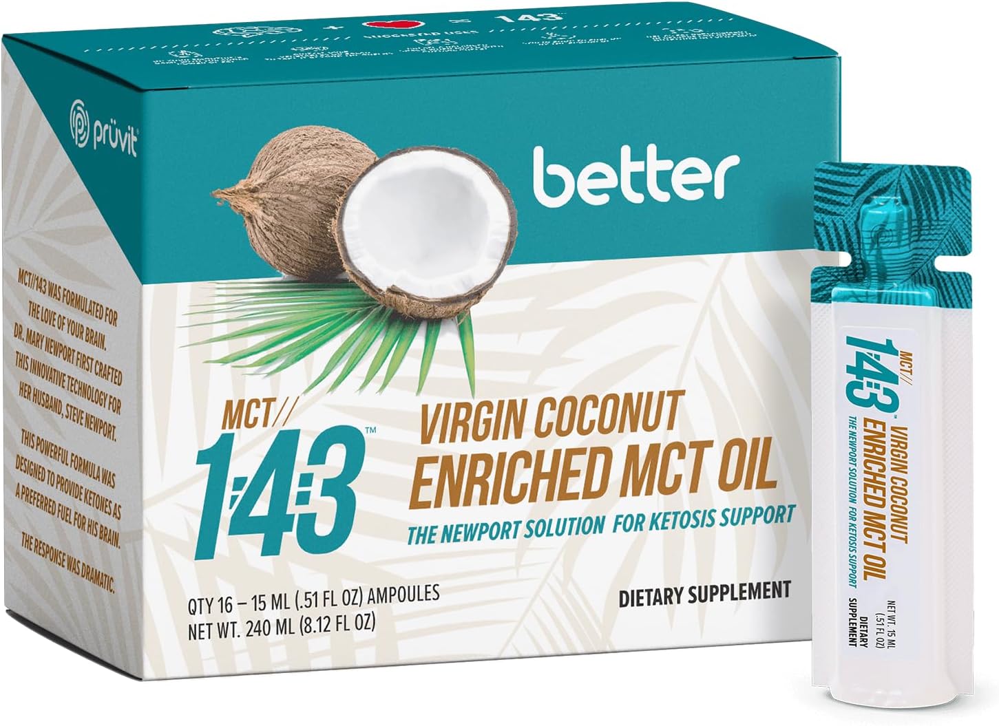 Organic Coconut MCT Oil 1:43 - Premium Fatty Acid Fuel for Overall Health - 8.12 FL OZ