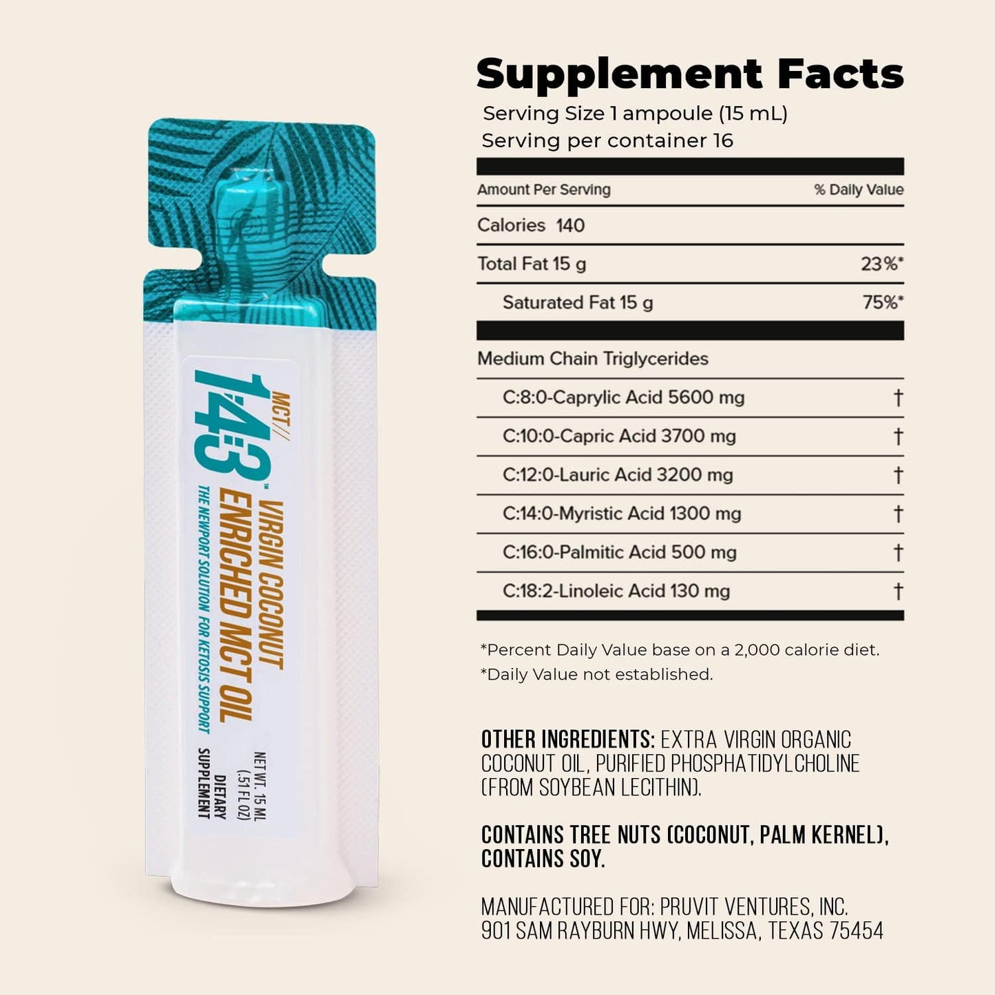 Organic Coconut MCT Oil 1:43 - Premium Fatty Acid Fuel for Overall Health - 8.12 FL OZ