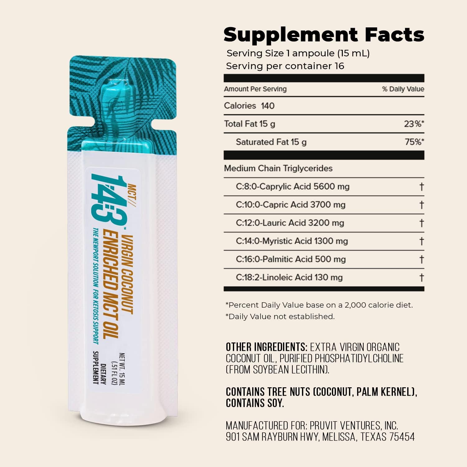 Organic Coconut MCT Oil 1:43 - Premium Fatty Acid Fuel for Overall Health - 8.12 FL OZ