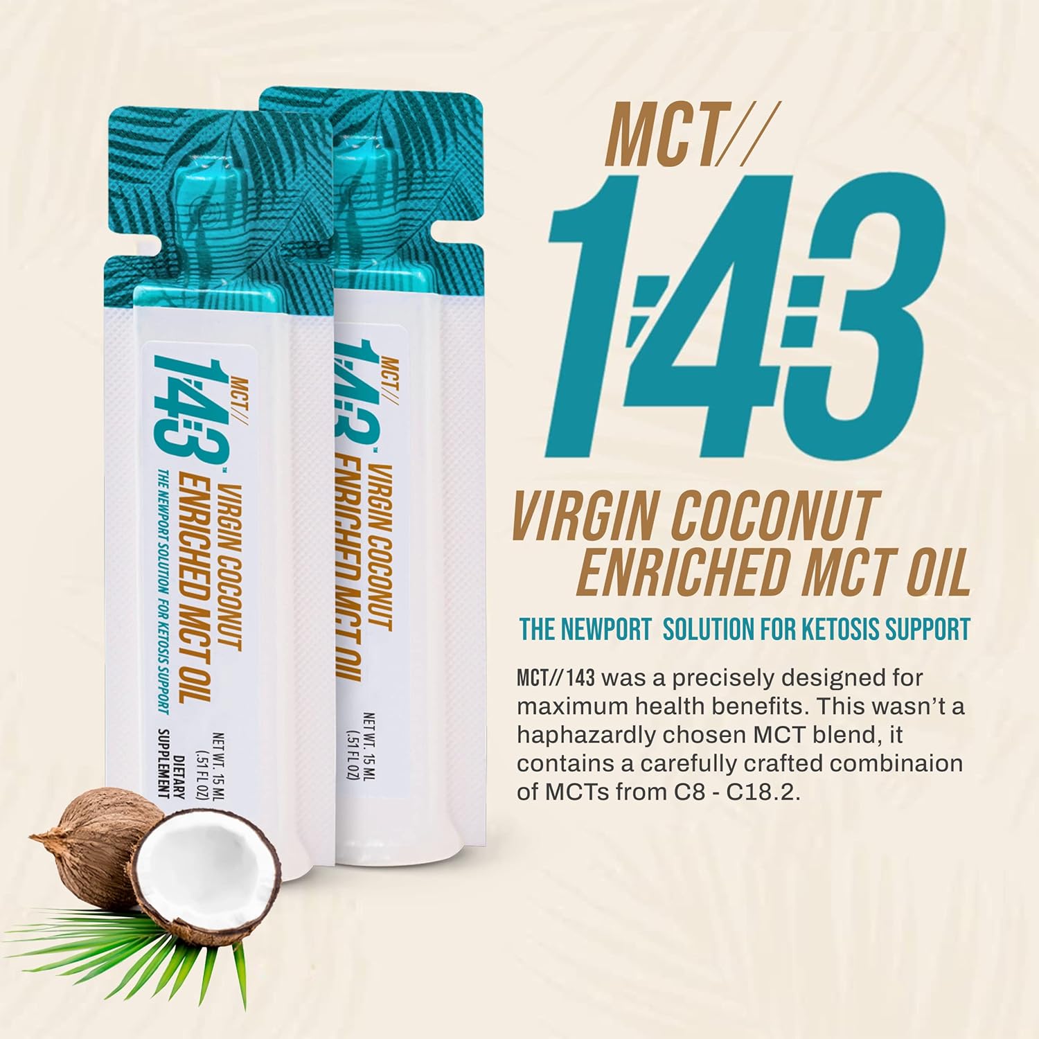 Organic Coconut MCT Oil 1:43 - Premium Fatty Acid Fuel for Overall Health - 8.12 FL OZ