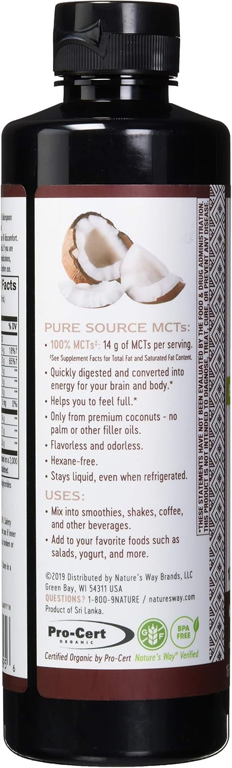 Organic Coconut MCT Oil, Non-GMO, Gluten-Free, 14g MCTs Per Serving, 16oz - Pack of 2 by Nature's Way