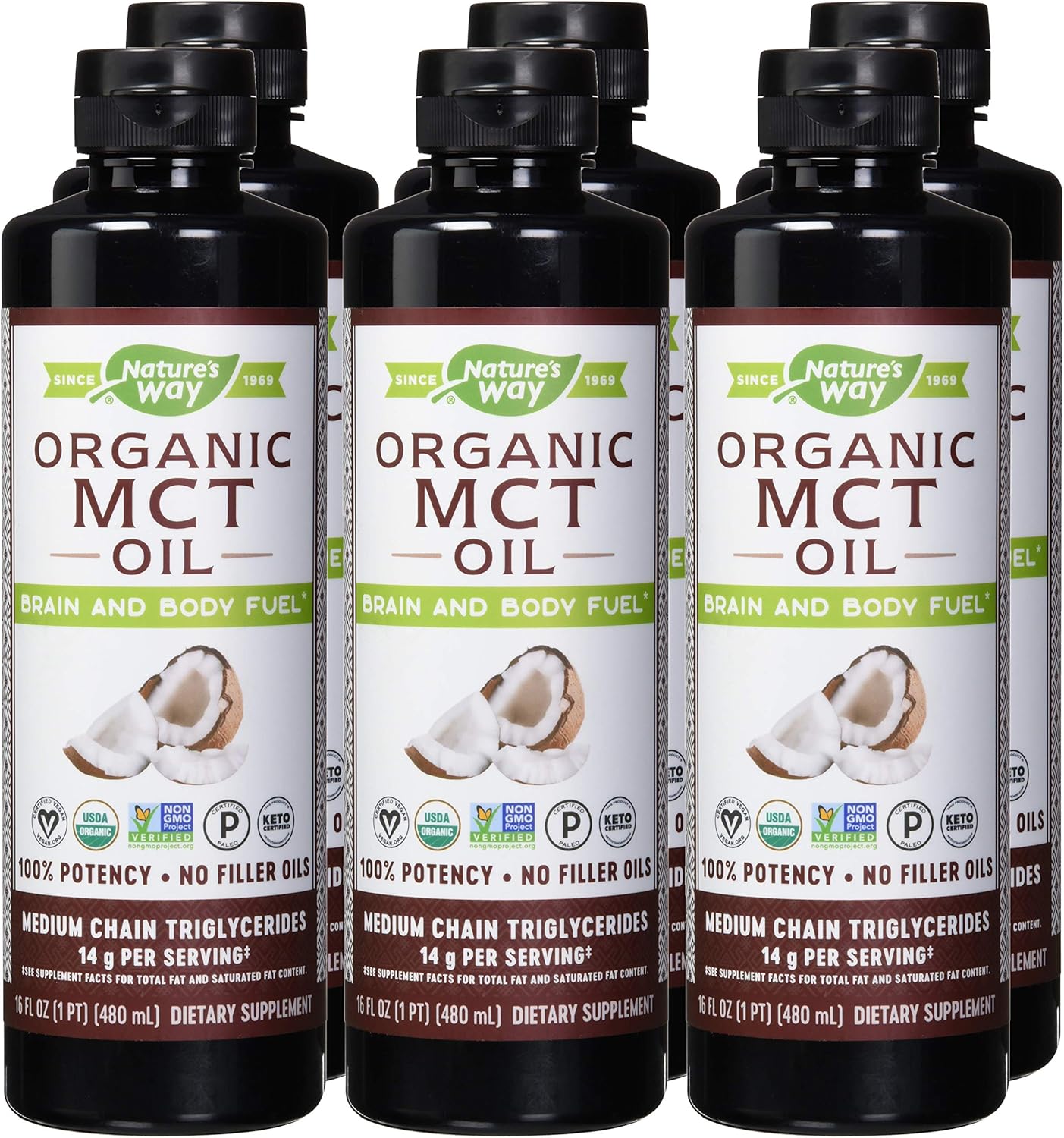 Organic Coconut MCT Oil, Non-GMO, Gluten-Free, 14g MCTs Per Serving, 16oz - Pack of 2 by Nature's Way