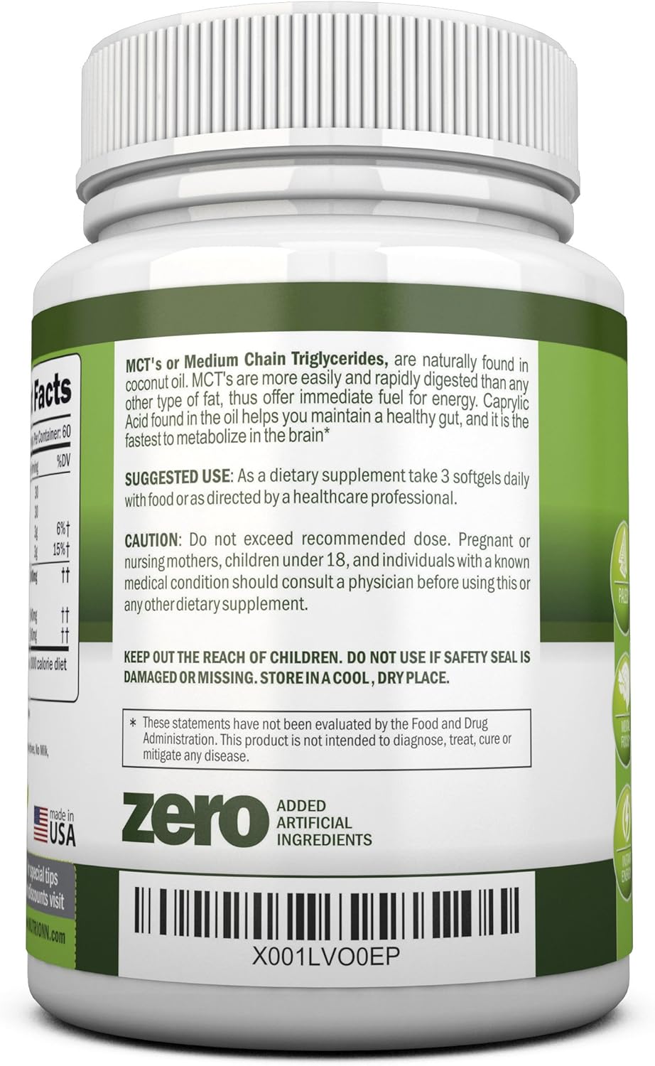 Organic Coconut MCT Oil Softgels - 180 Capsules, 3000mg Per Serving - Non GMO, Cold Pressed, Paleo Friendly - Promotes Focus and Gut Health
