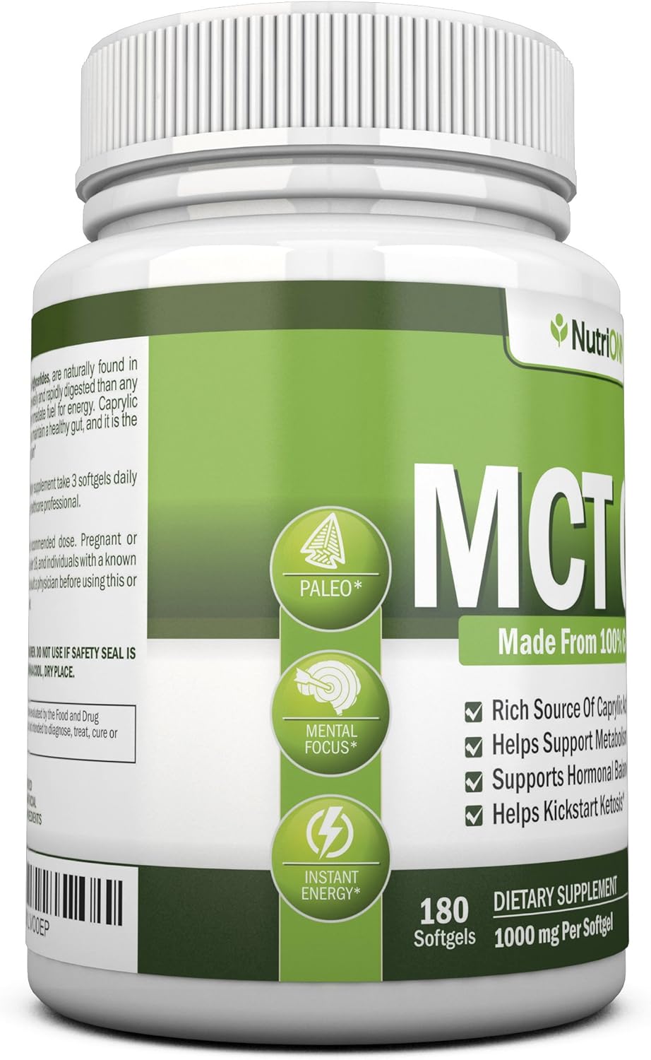 Organic Coconut MCT Oil Softgels - 180 Capsules, 3000mg Per Serving - Non GMO, Cold Pressed, Paleo Friendly - Promotes Focus and Gut Health