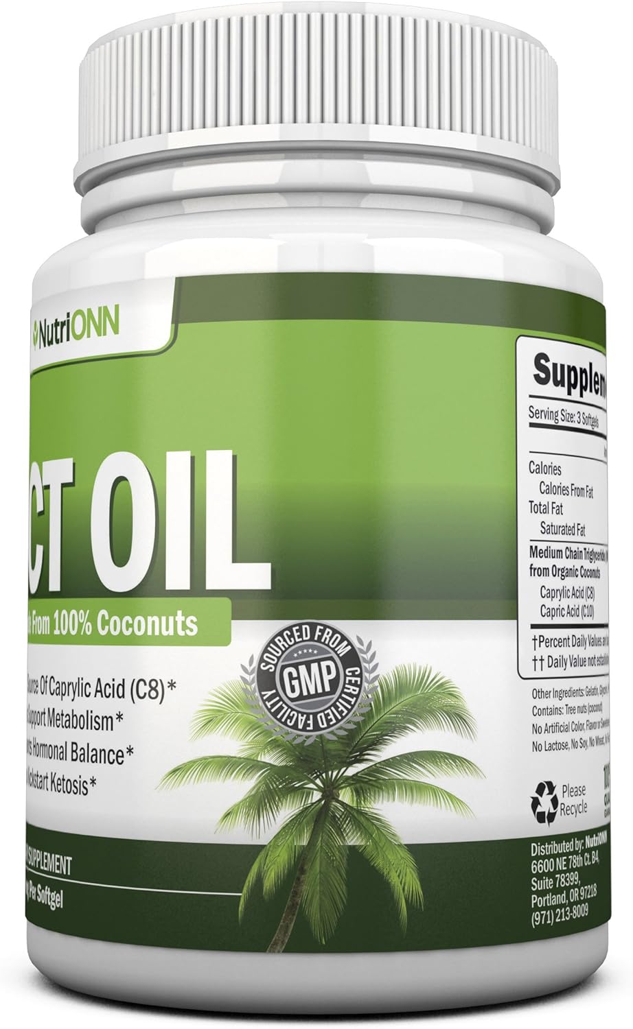 Organic Coconut MCT Oil Softgels - 180 Capsules, 3000mg Per Serving - Non GMO, Cold Pressed, Paleo Friendly - Promotes Focus and Gut Health