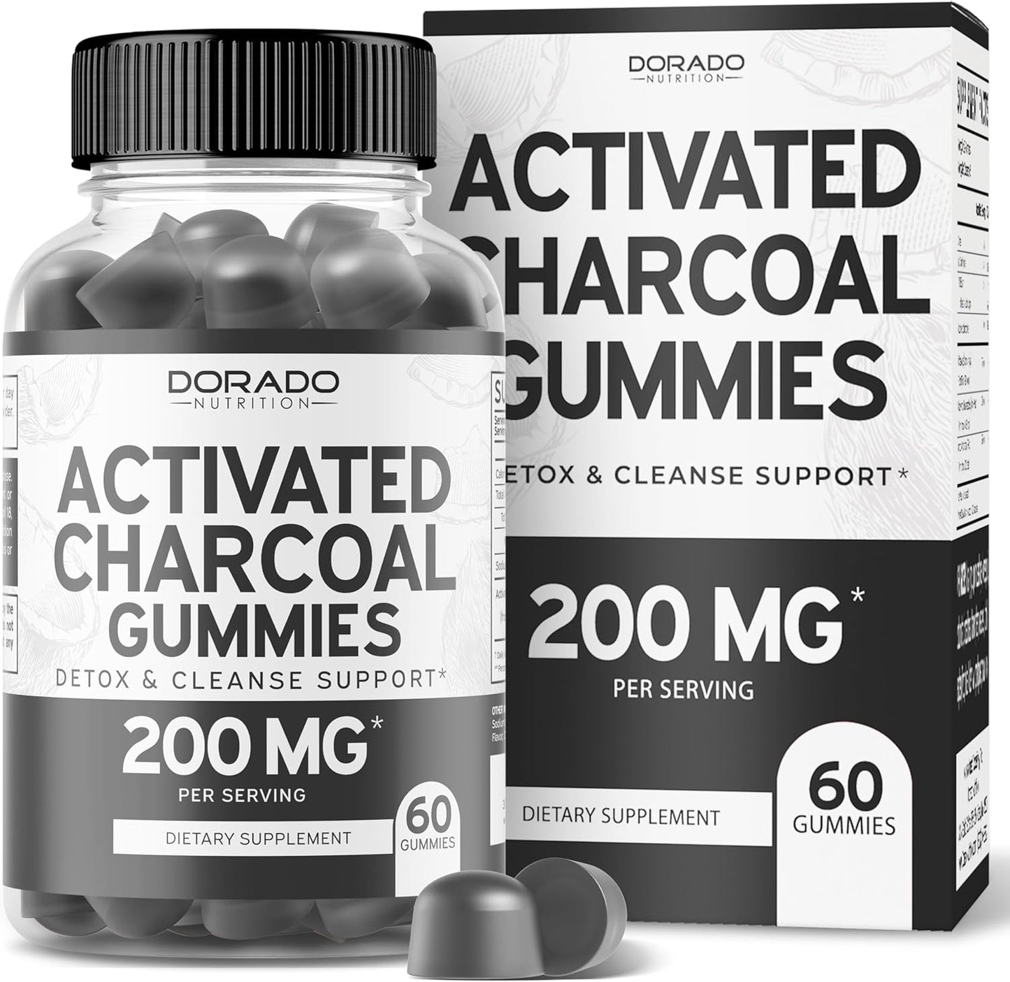Organic Coconut Shell Activated Charcoal Gummies for Detox Support & Thyroid Health - 200mg Detox Cleanse Gummies