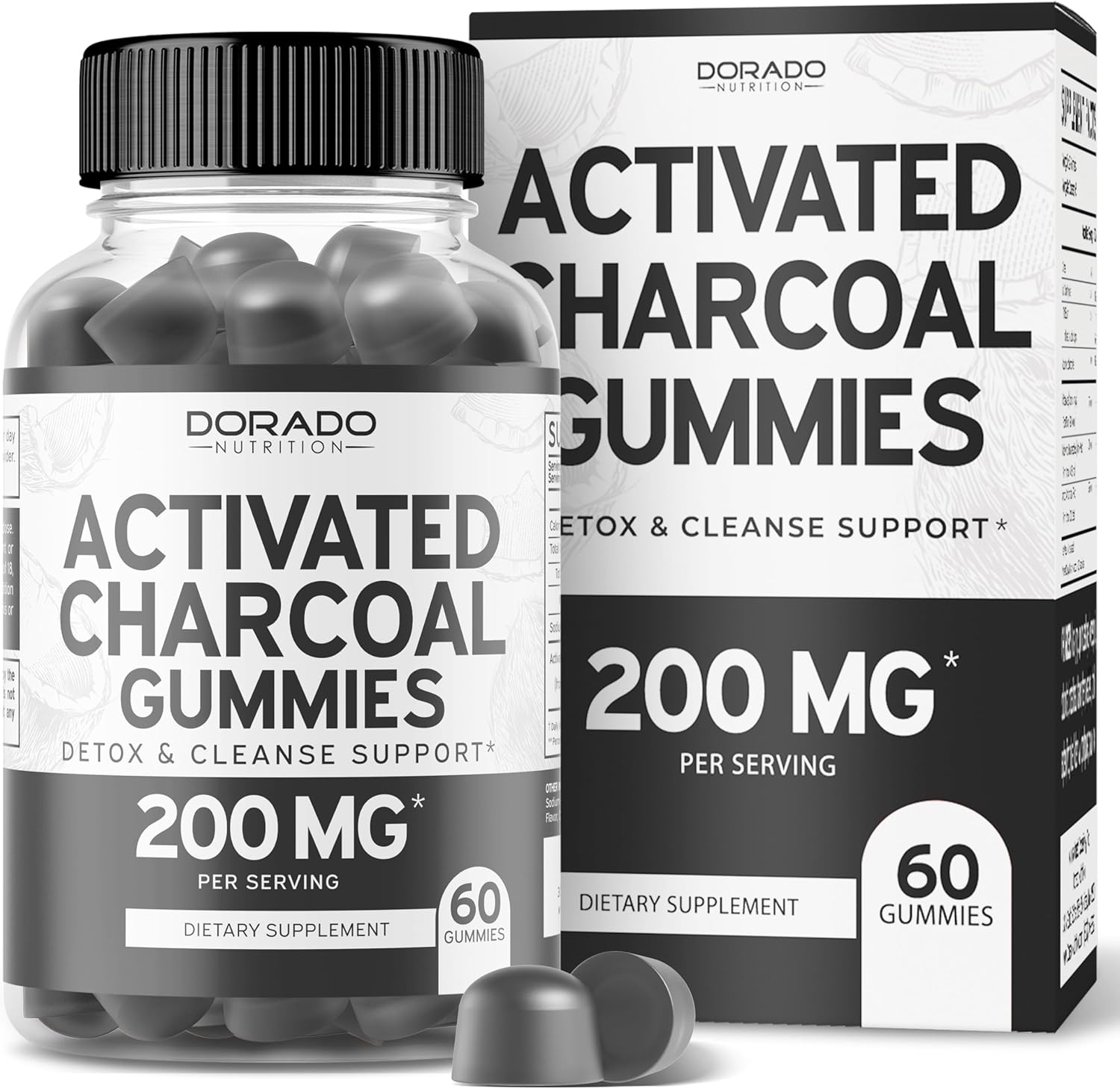 Organic Coconut Shell Activated Charcoal Gummies for Detox Support & Thyroid Health - 200mg Detox Cleanse Gummies