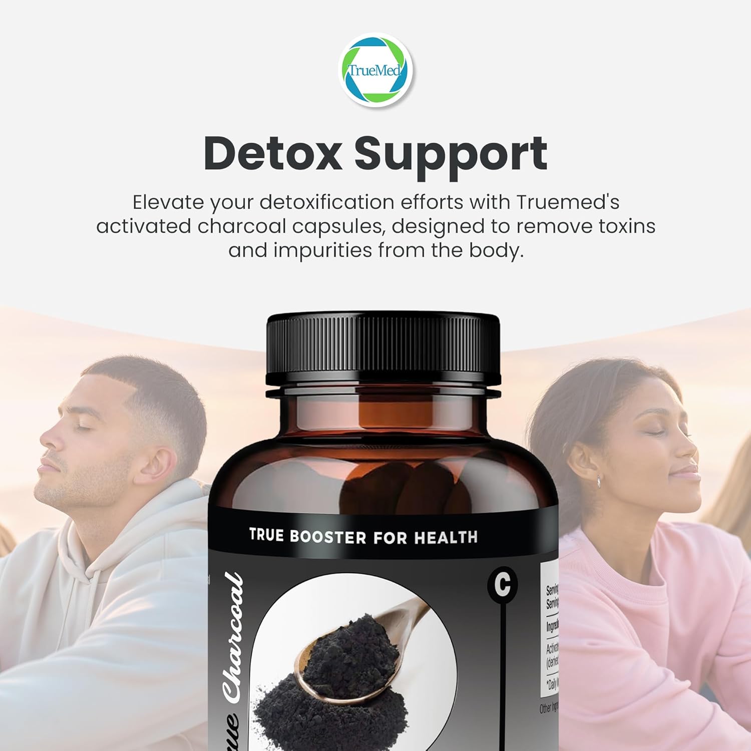 Organic Coconut Shell Derived Charcoal Capsules for Detox & Digestive Health, 1200mg, 60ct - TRUEMED Activated Charcoal