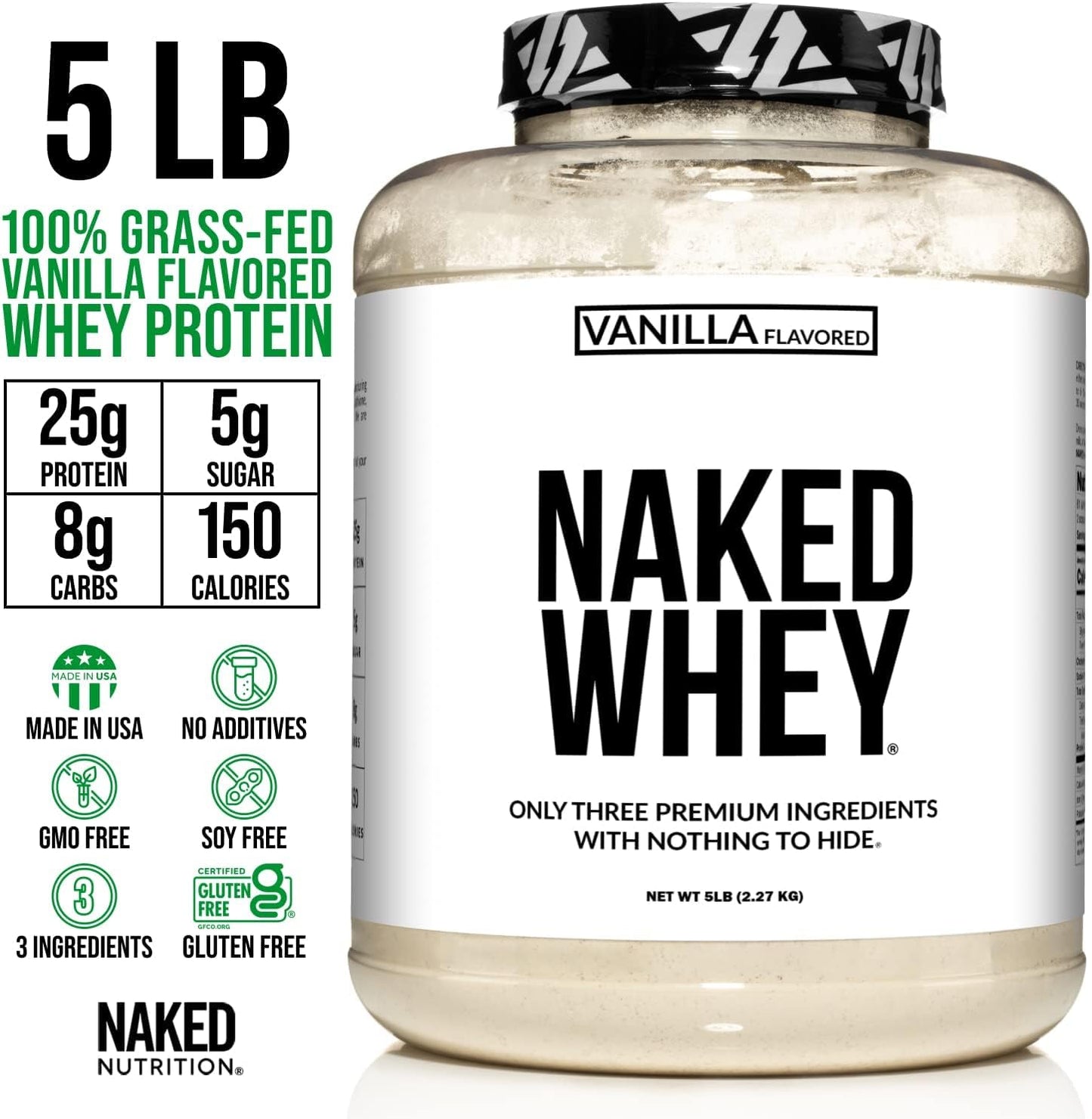 Organic Coconut Sugar Vanilla Whey Protein Powder - Grass Fed, Natural, GMO-Free, 5Lb Bulk - 61 Servings