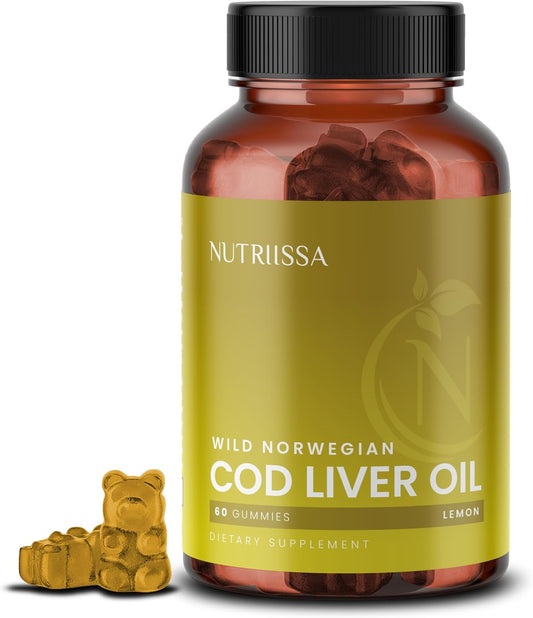 Organic Cod Liver Oil Gummies with Omega-3, EPA, DHA – EPEB Certified, Lemon Flavored – 60 Gummies