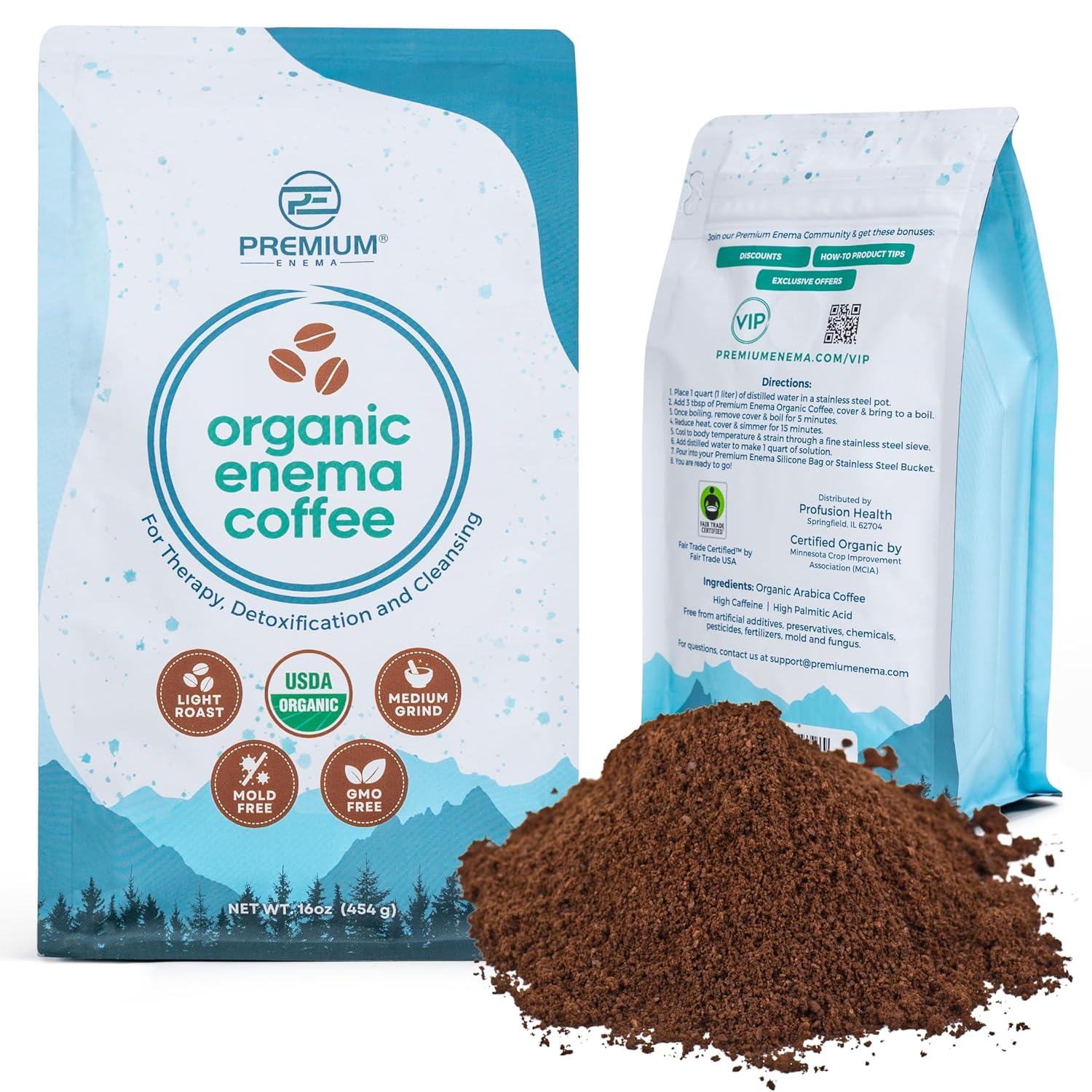 Organic Coffee Enema Solution - Light Roast, Medium Ground, Specialty Grade. Rich in Palmitic Acid and Caffeine. Perfect for Gerson Therapy, Liver Detox, and Colon Cleansing - 1 Lb