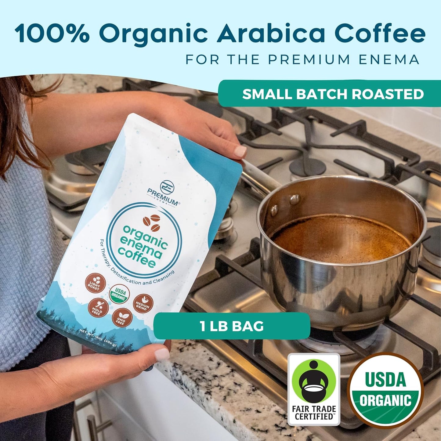 Organic Coffee Enema Solution - Light Roast, Medium Ground, Specialty Grade. Rich in Palmitic Acid and Caffeine. Perfect for Gerson Therapy, Liver Detox, and Colon Cleansing - 1 Lb