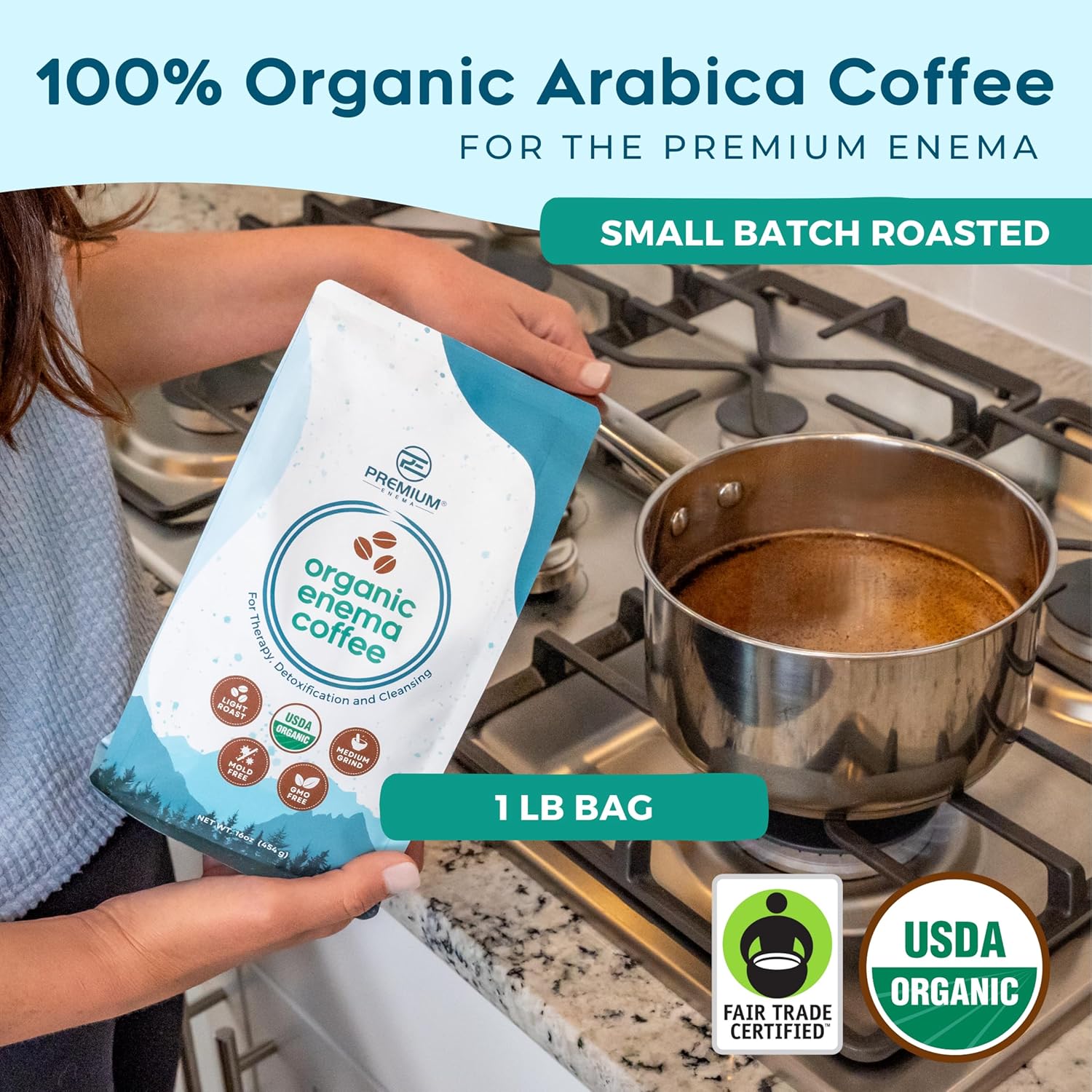 Organic Coffee Enema Solution - Light Roast, Medium Ground, Specialty Grade. Rich in Palmitic Acid and Caffeine. Perfect for Gerson Therapy, Liver Detox, and Colon Cleansing - 1 Lb