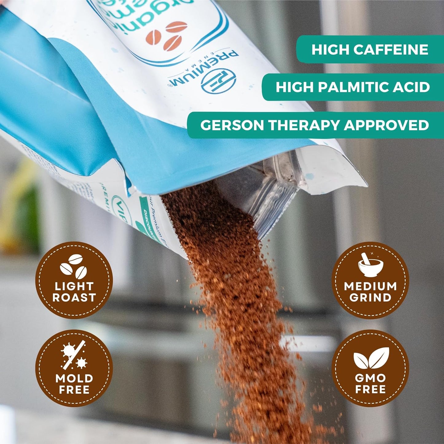Organic Coffee Enema Solution - Light Roast, Medium Ground, Specialty Grade. Rich in Palmitic Acid and Caffeine. Perfect for Gerson Therapy, Liver Detox, and Colon Cleansing - 1 Lb