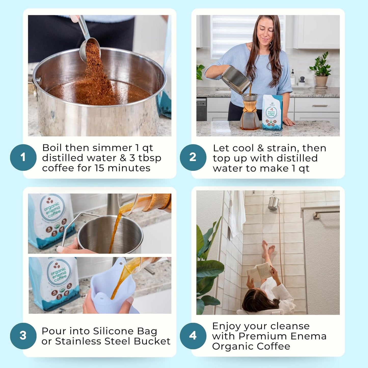 Organic Coffee Enema Solution - Light Roast, Medium Ground, Specialty Grade. Rich in Palmitic Acid and Caffeine. Perfect for Gerson Therapy, Liver Detox, and Colon Cleansing - 1 Lb